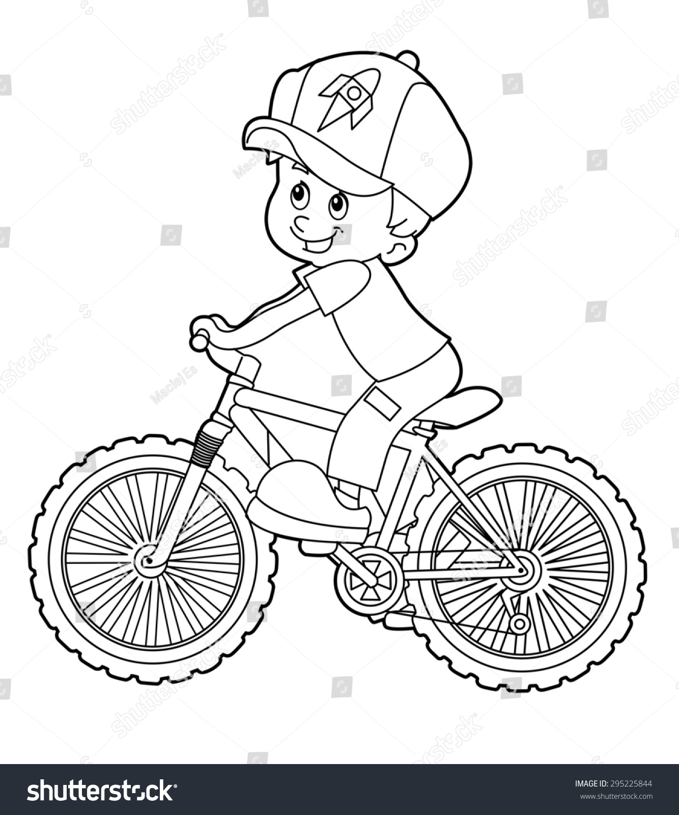Cartoon Kid Riding Bicycle Coloring Page Stock Illustration 24