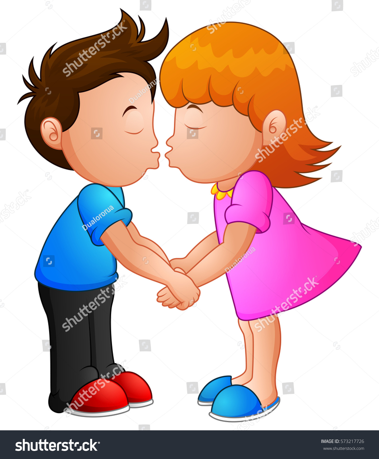 Cartoon Little Boy Girl Kissing Stock Illustration 573217726