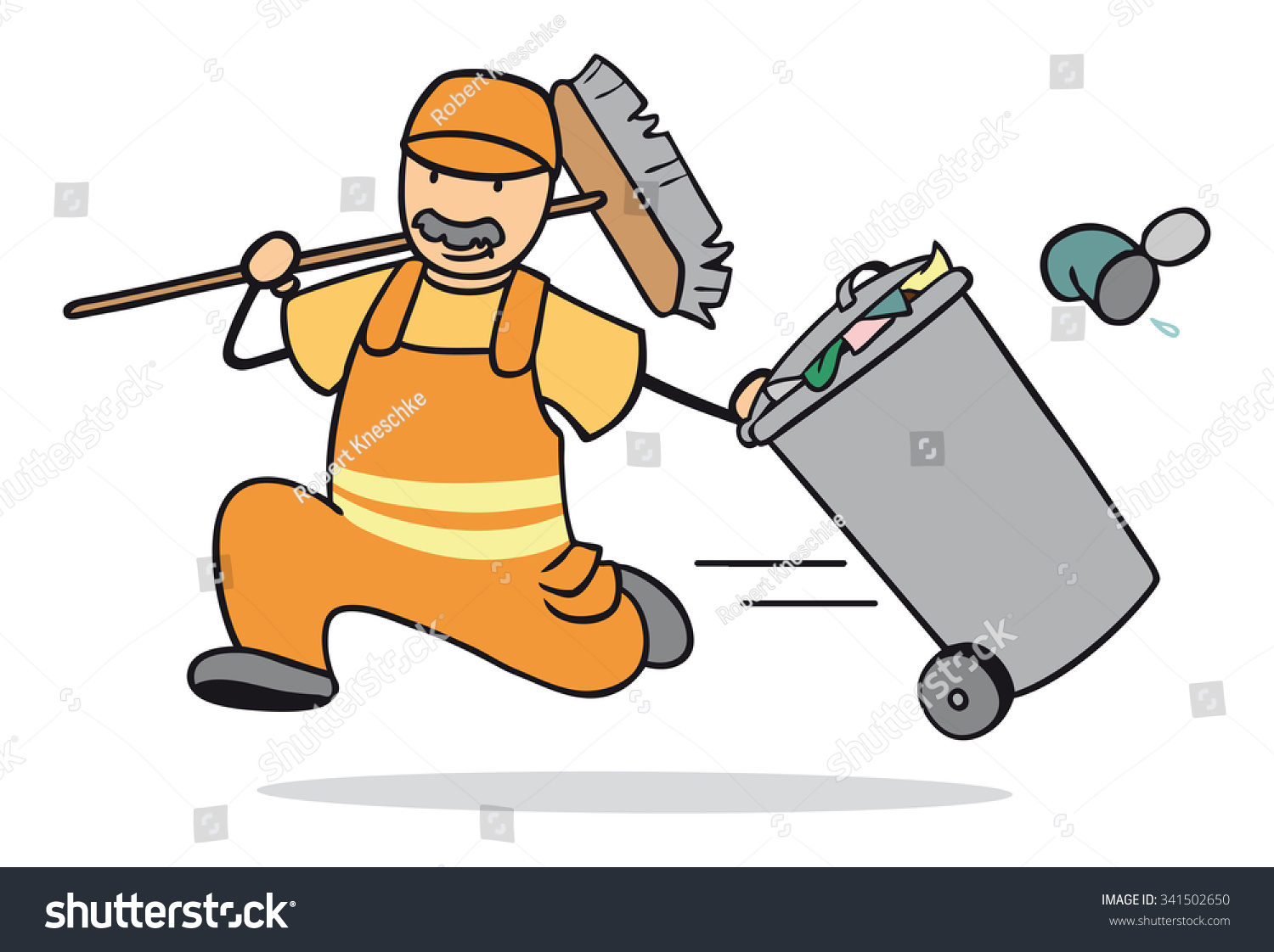 Cartoon Man Garbage Collector Running Trash Stock Illustration ...