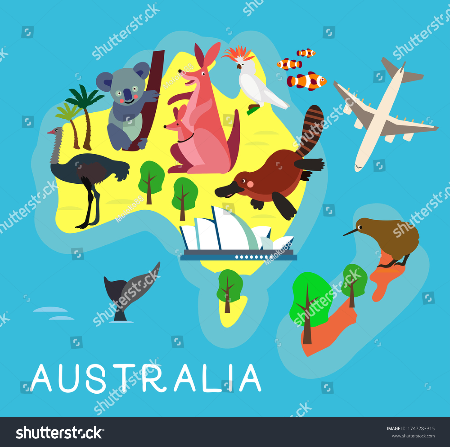 Cartoon Map Australia Australia Travel Guide Stock Illustration 1747283315