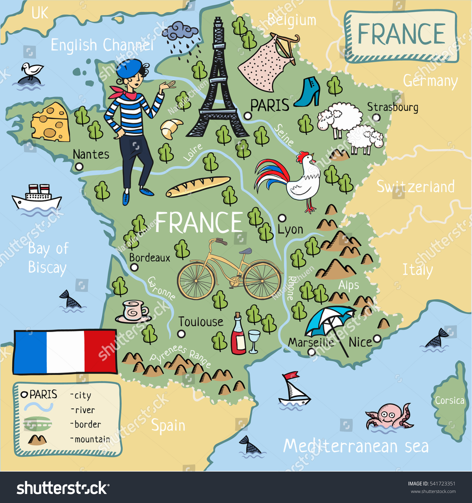 フランスの漫画の地図 のイラスト素材