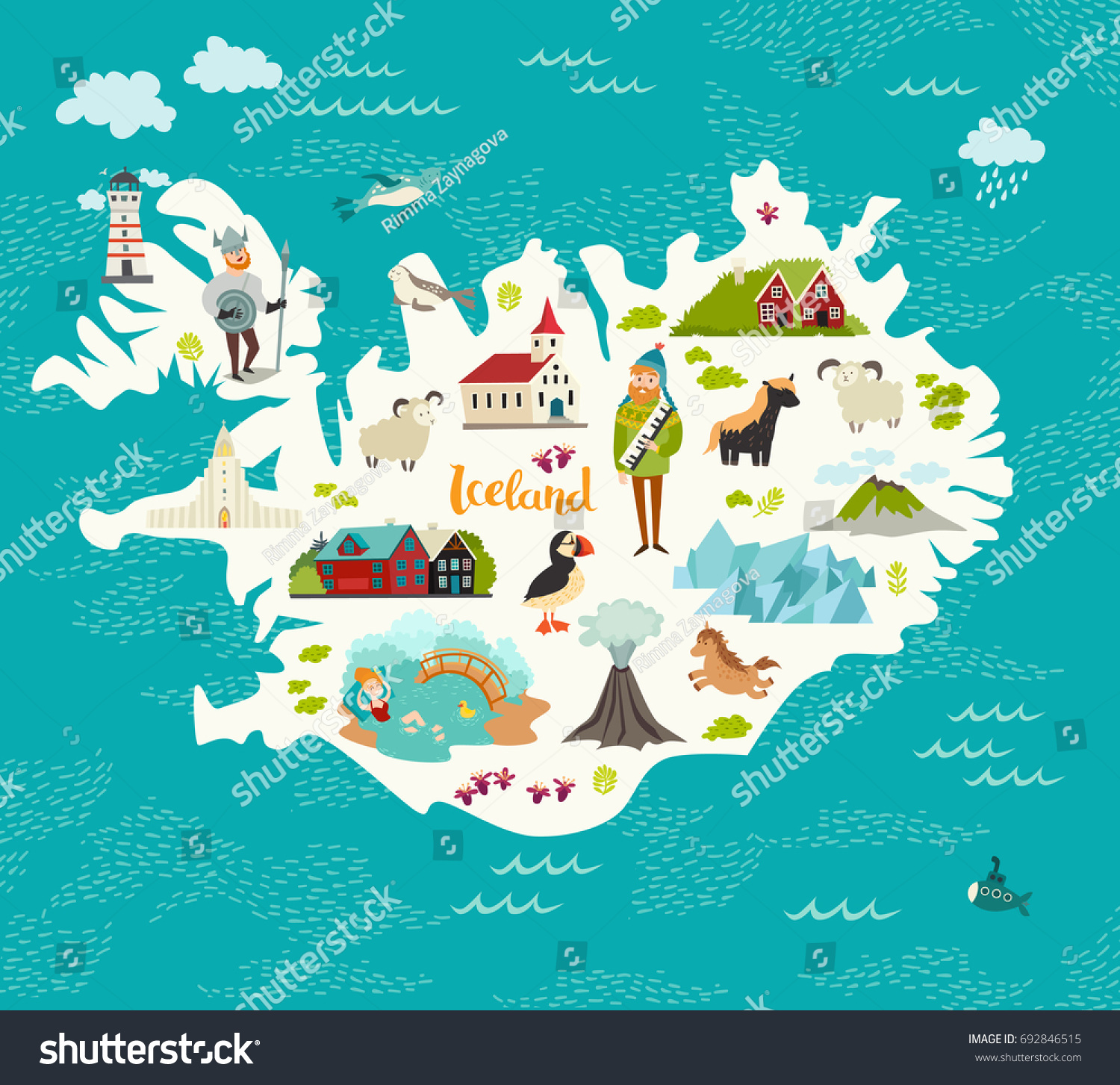 Cartoon Map Iceland Kid Children Iceland Stock Illustration 692846515