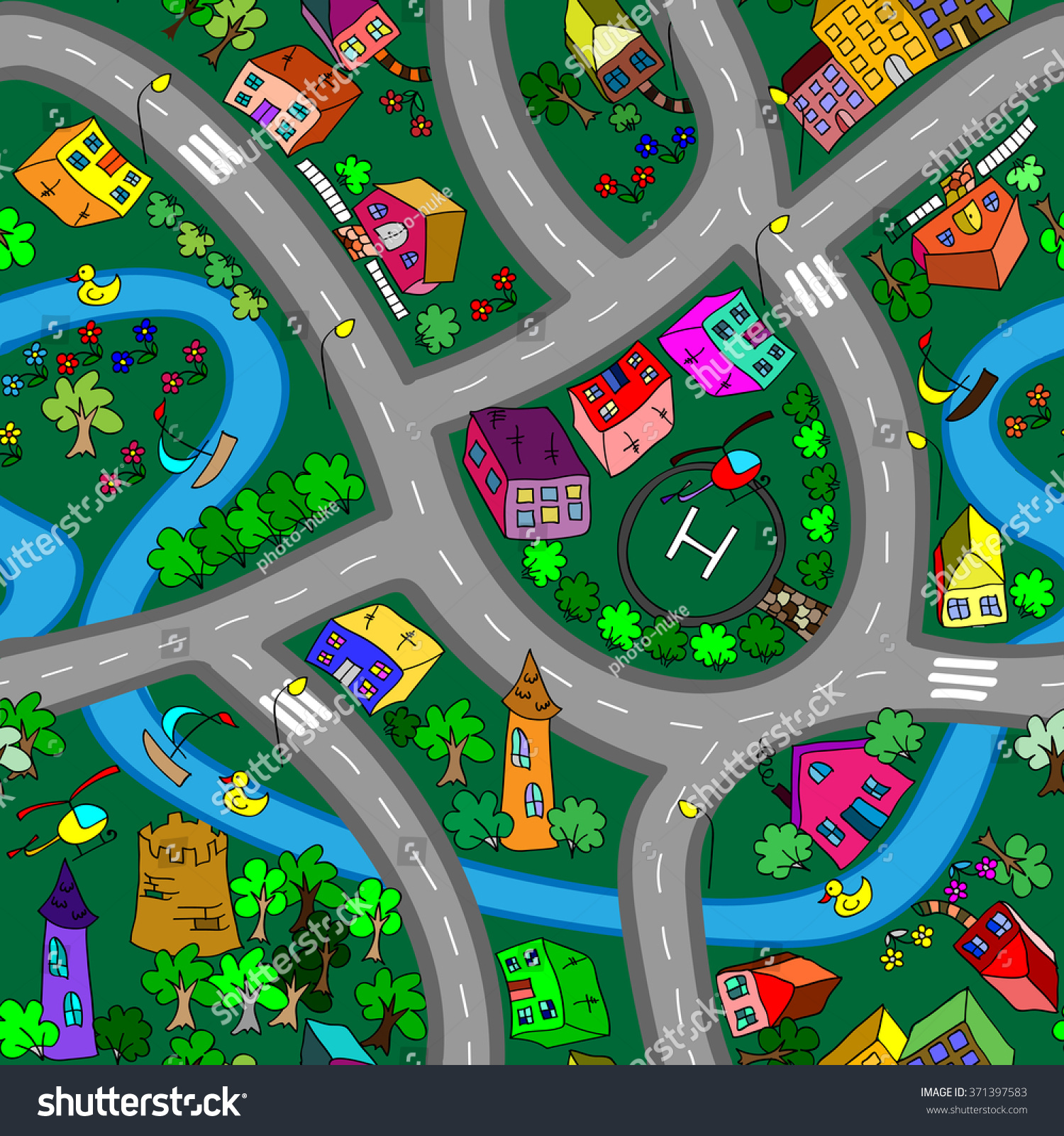 Cartoon Map Seamless Pattern Roads Cars 库存插图 Shutterstock