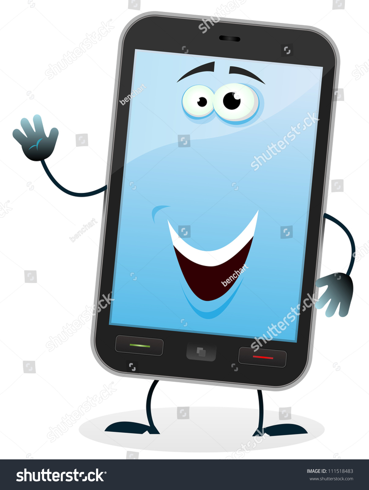 Cartoon Mobile Phone Character/ Illustration Of A Cartoon Happy Mobile ...