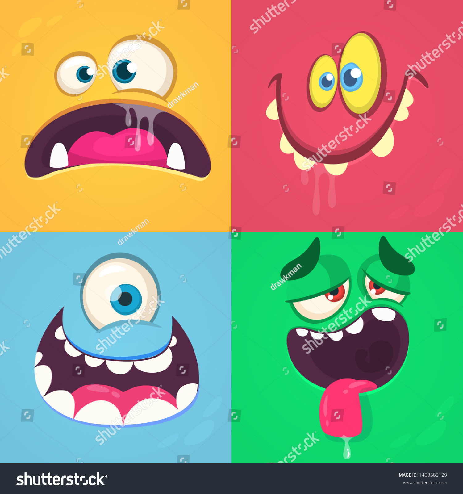 Cartoon Monster Faces Set Set Four Stock Illustration 1453583129 Shutterstock 