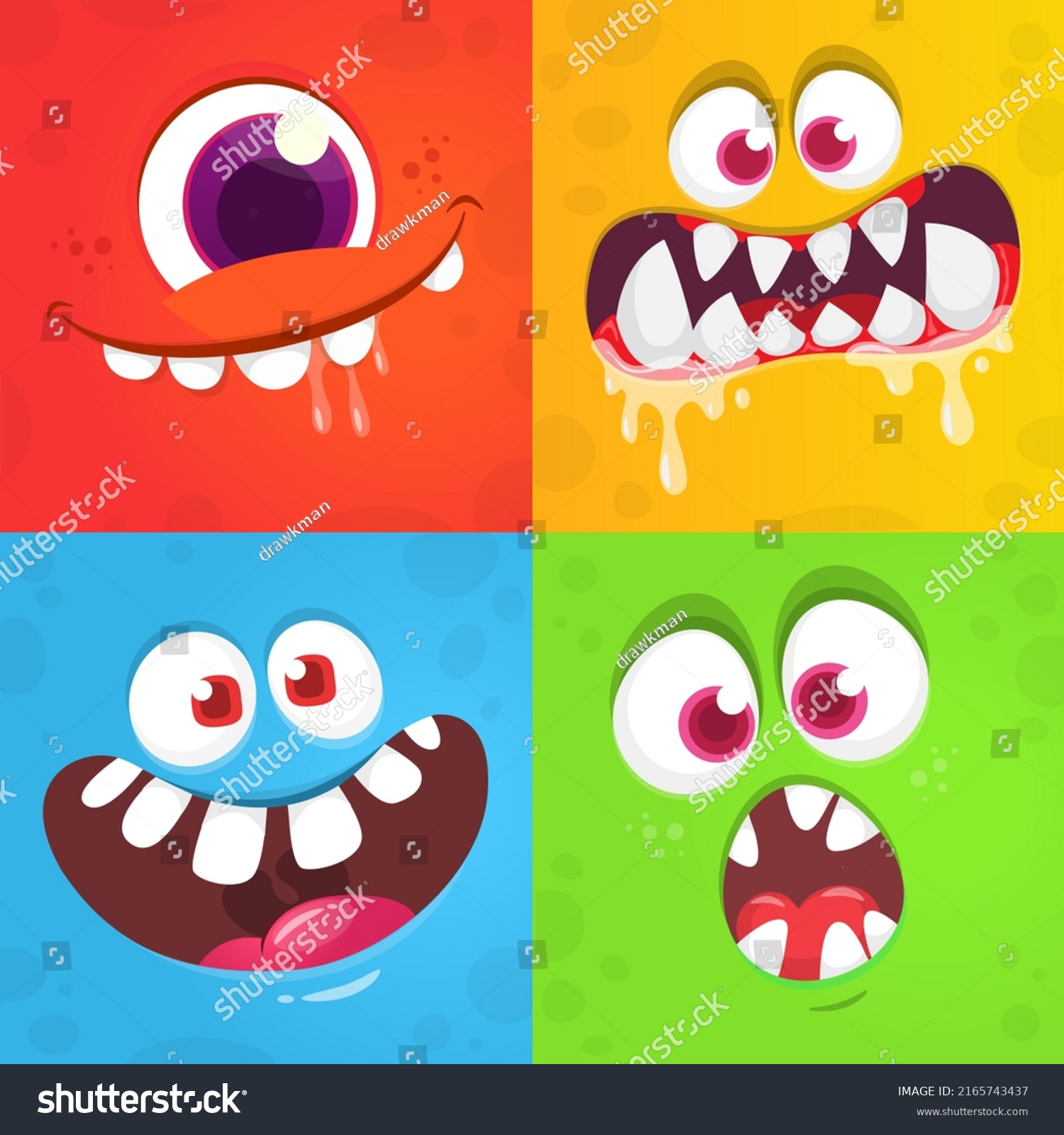 Cartoon Monsters Faces Set Illustration Monsters Stock Illustration ...