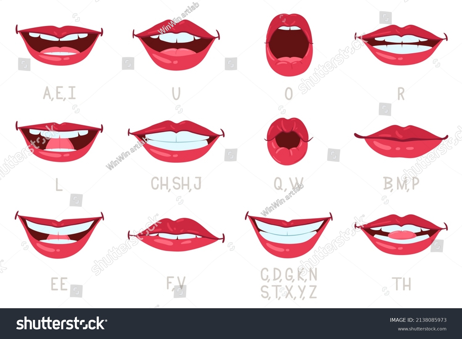 Cartoon Mouth Lips Expressions Articulate Sound Stock Illustration ...