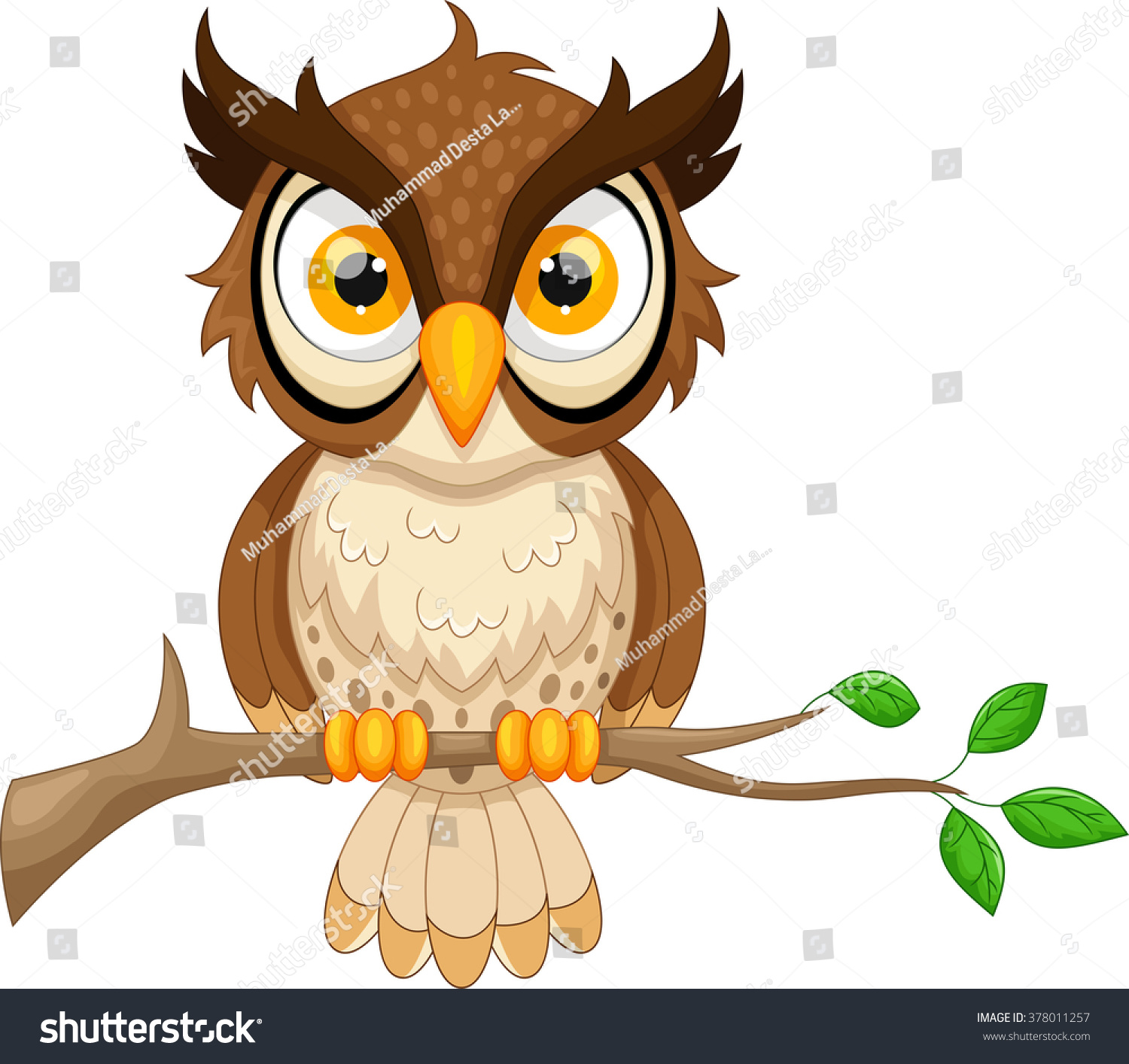 Cartoon Owl Sitting On Tree Branch Stock Photo 378011257 : Shutterstock