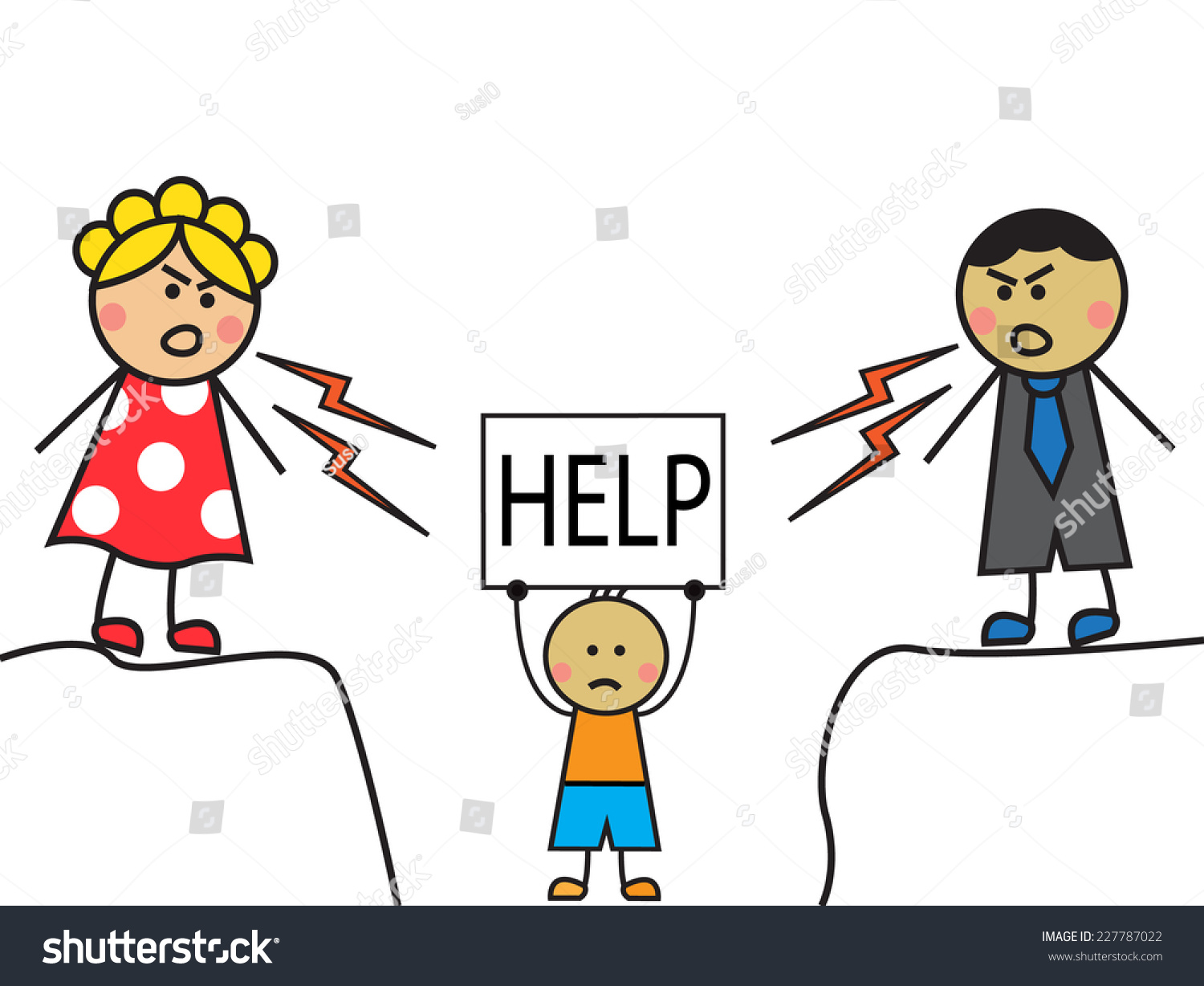 Cartoon Parents Scolded Child Child Stands Stock Illustration