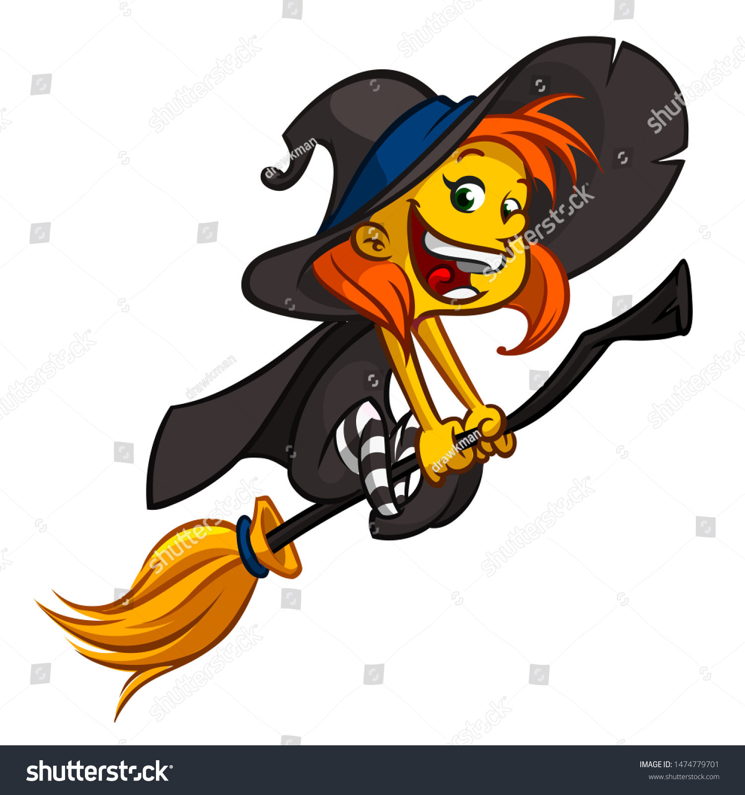 Cartoon Pretty Witch Flying On Her Stock Illustration 1474779701 ...