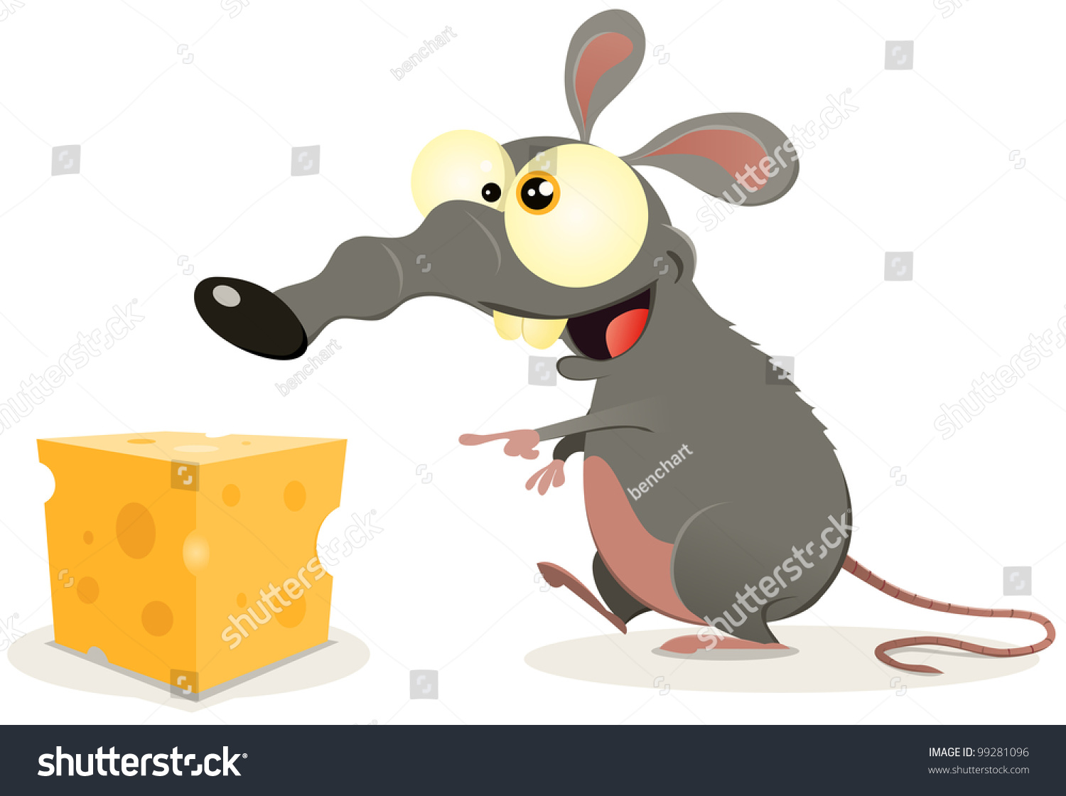 Cartoon Rat And Piece Of Cheese/ Illustration Of A Cartoon Mouse Or Rat ...