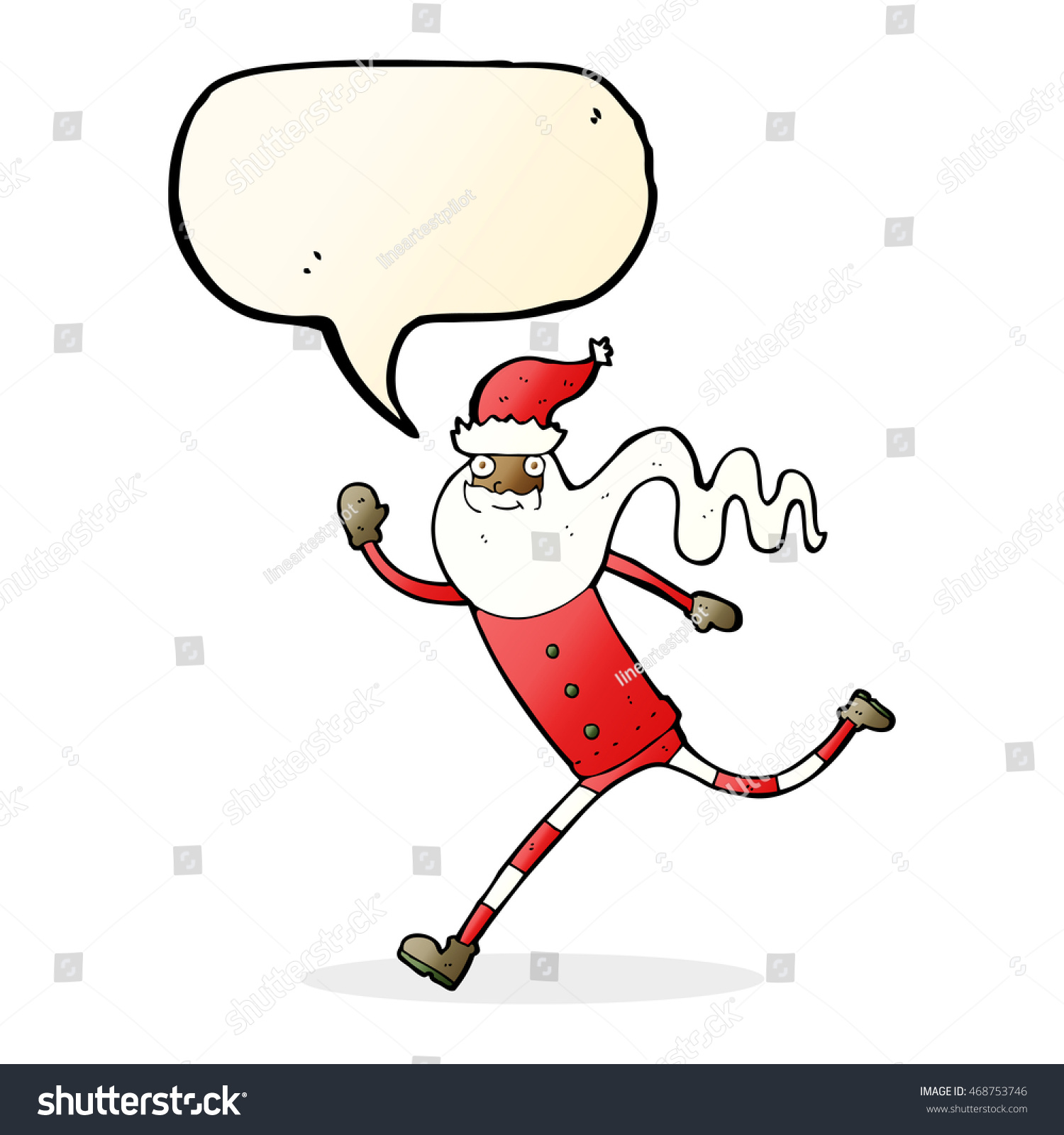 Cartoon Running Santa With Speech Bubble Stock Photo 468753746