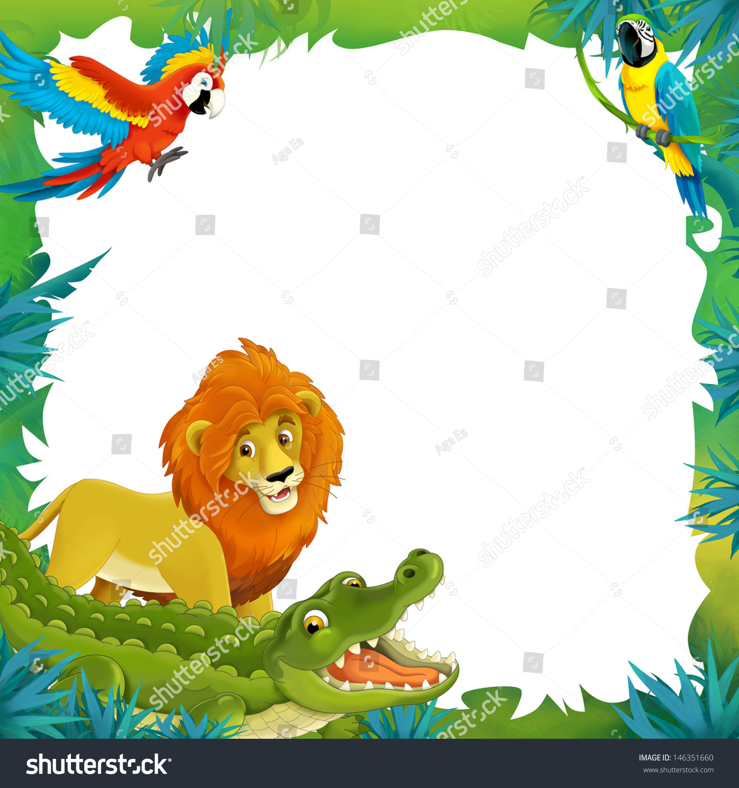 Cartoon Safari Jungle Frame Border Template: ภาพประกอบสต็อก 146351660