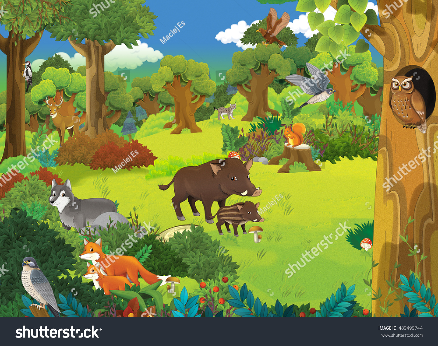 Cartoon Scene Wild Animals Forest Illustration Stock Illustration ...