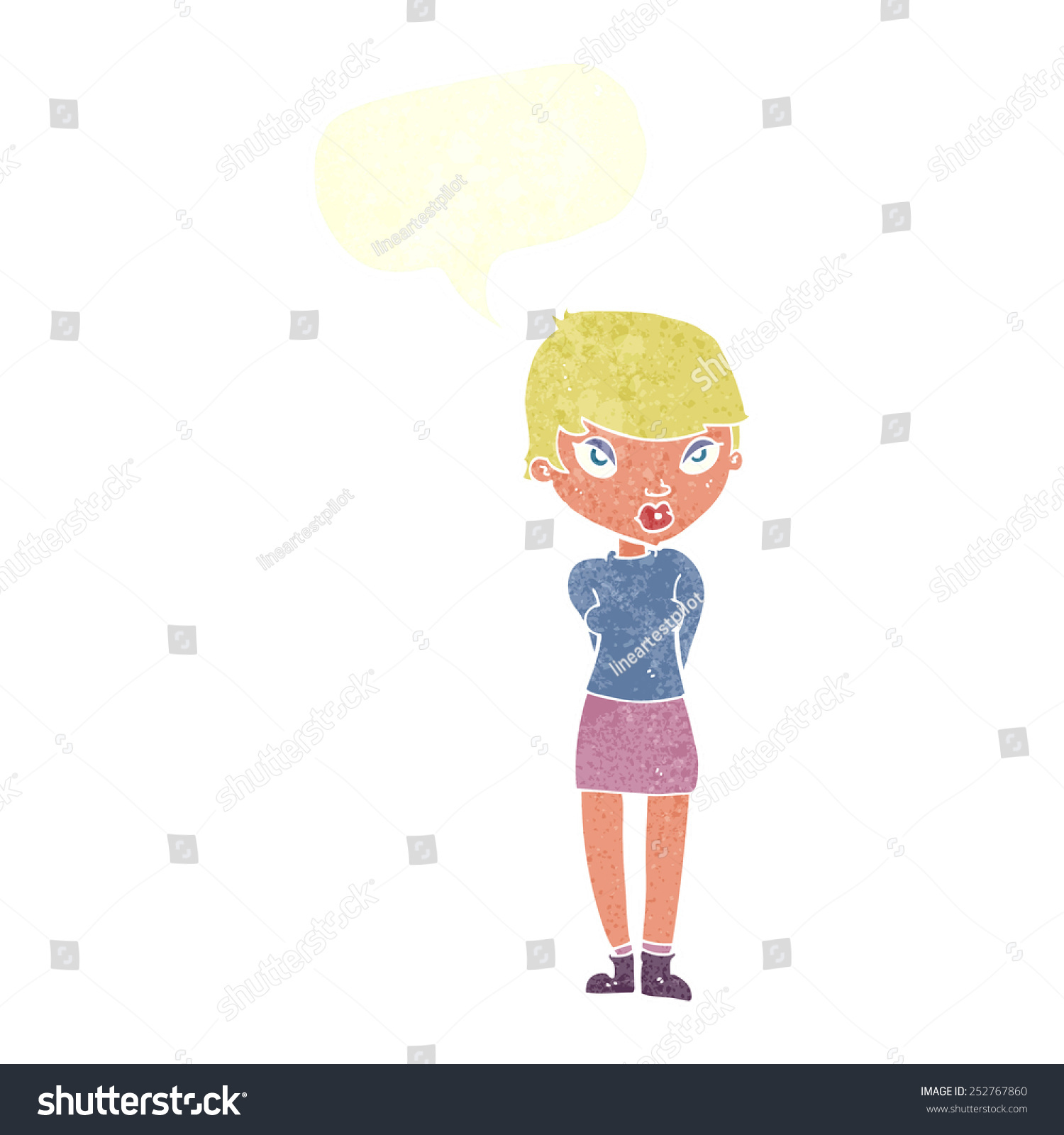 Cartoon Shy Woman With Speech Bubble Stock Photo 252767860 : Shutterstock