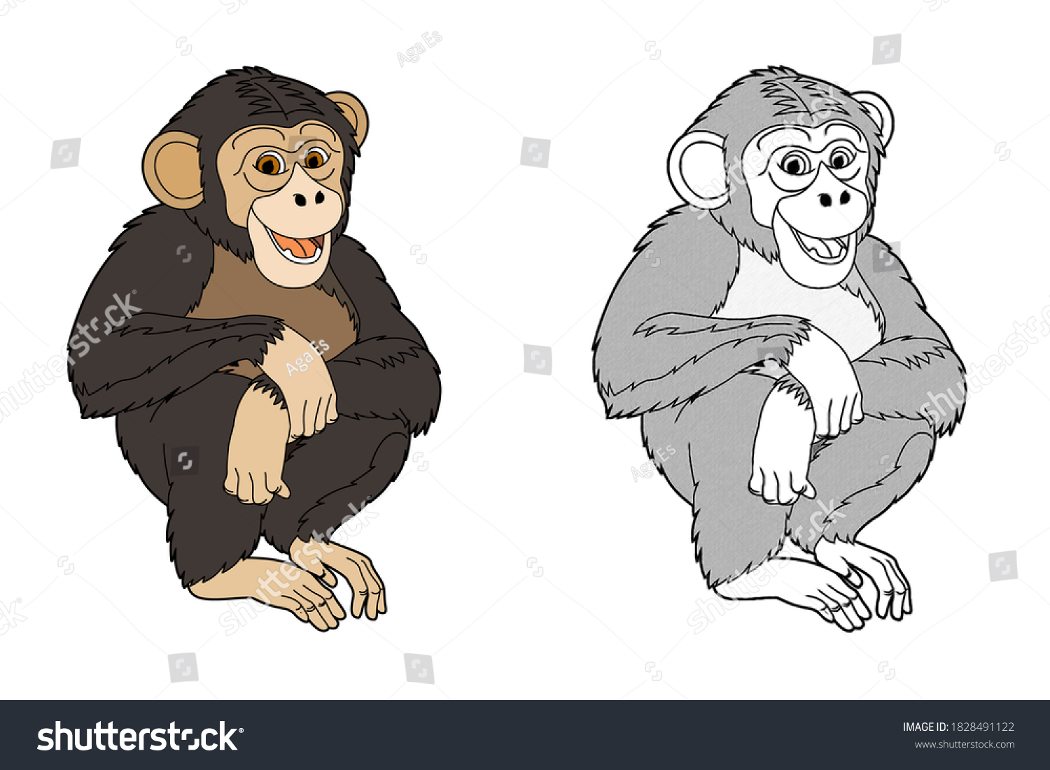 Cartoon Sketch Scene Animal Ape Chimpanzee Stock Illustration ...