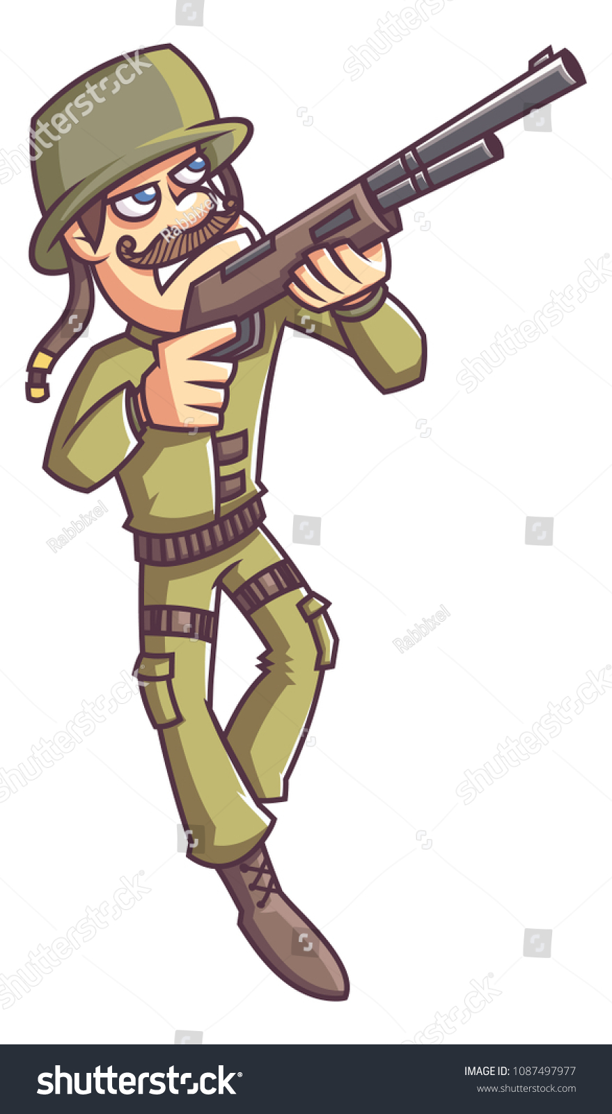 Cartoon Soldier Shotgun Isolated On White Stock Illustration 1087497977