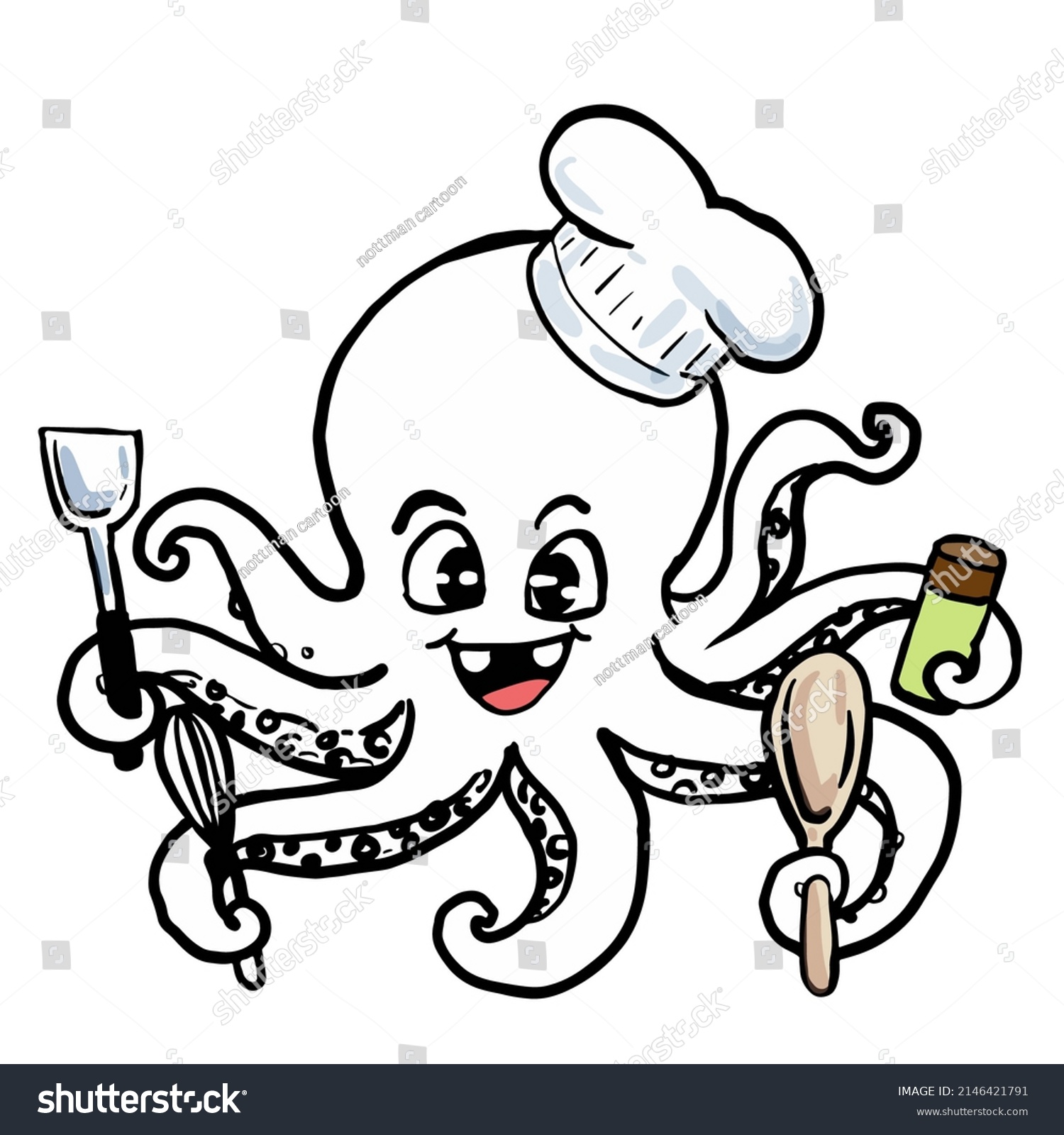 Cartoon Squid Cooking Fun Chef Stock Illustration 2146421791 | Shutterstock