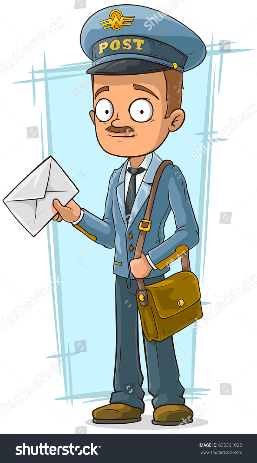 Cartoon Standing Postman Blue Uniform Hat Stock Illustration 630391022