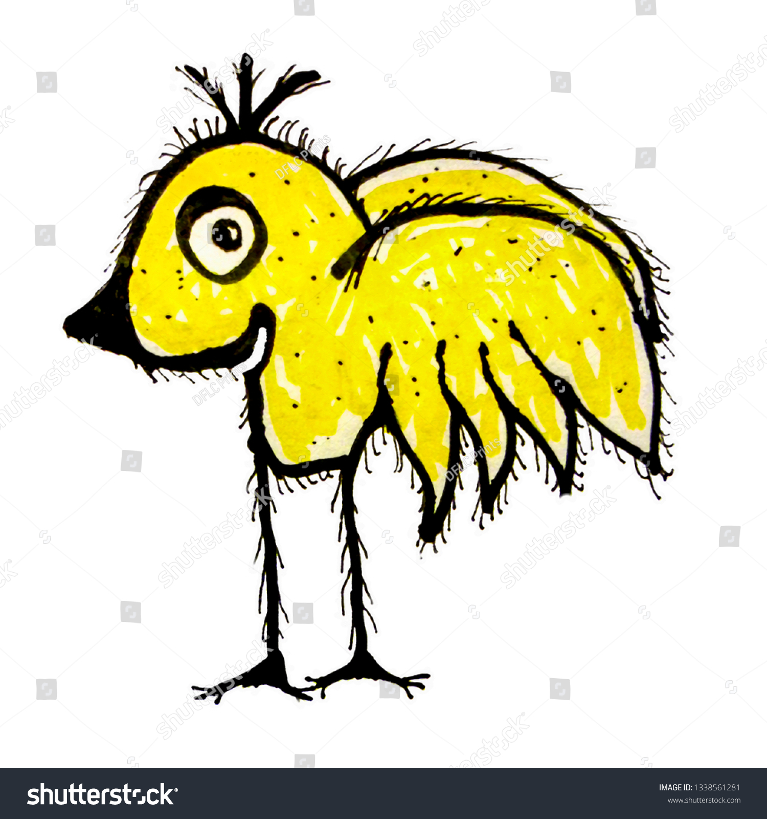 Cartoon Style Yellow Bird Drawing Isolated Stock Illustration