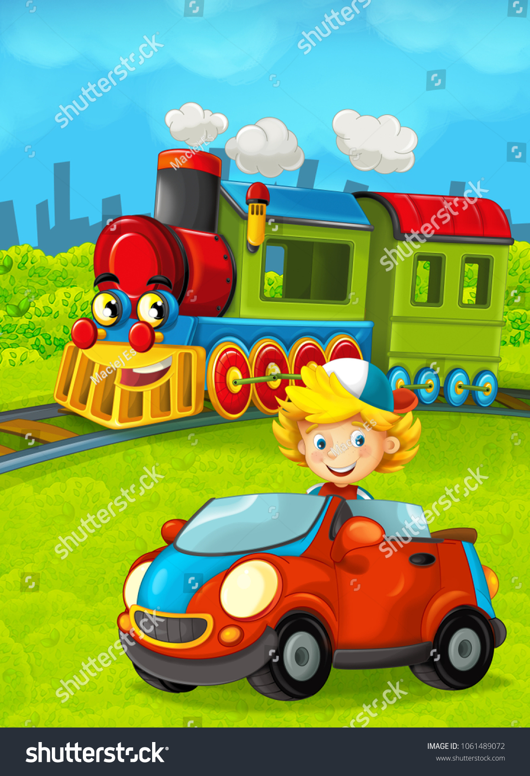 cartoon-train-scene-happy-kid-boy-stock-illustration-1061489072