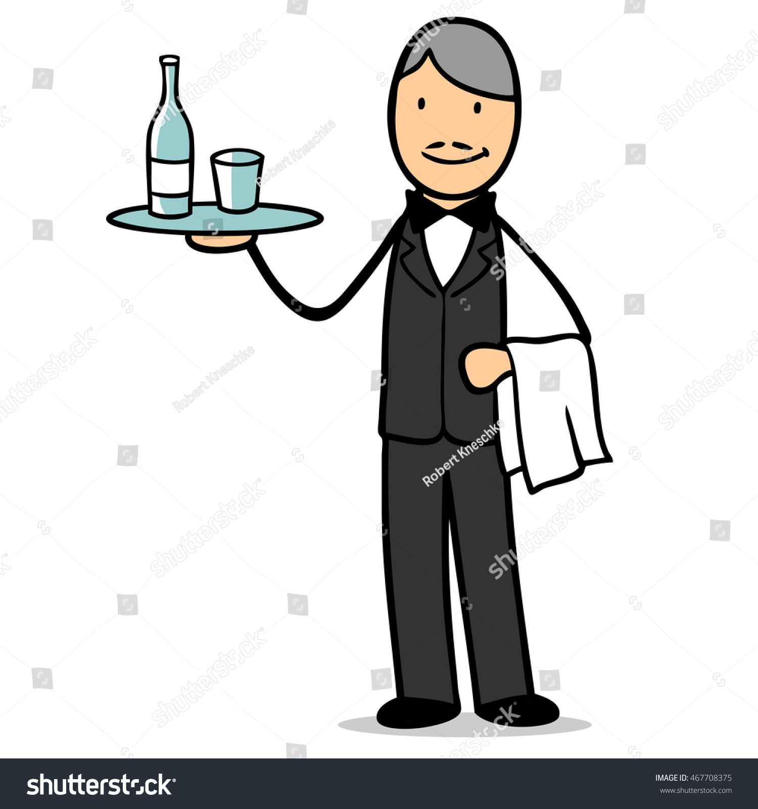 Cartoon Waiter Serving Drink On Tray Stock Illustration 467708375 ...