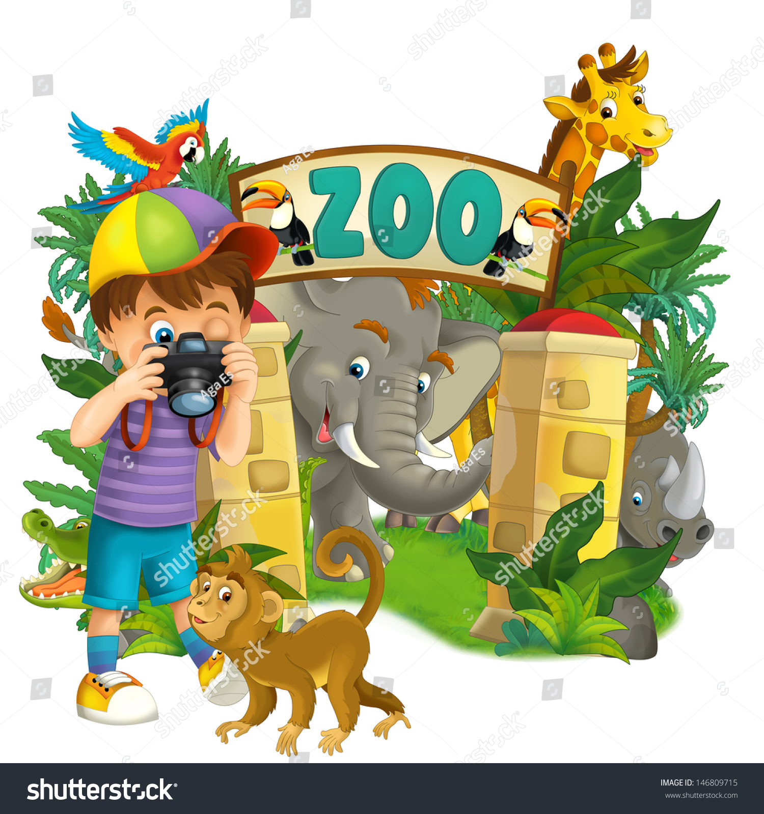 Cartoon Zoo Children Banner Illustration Amusement Stock Illustration ...