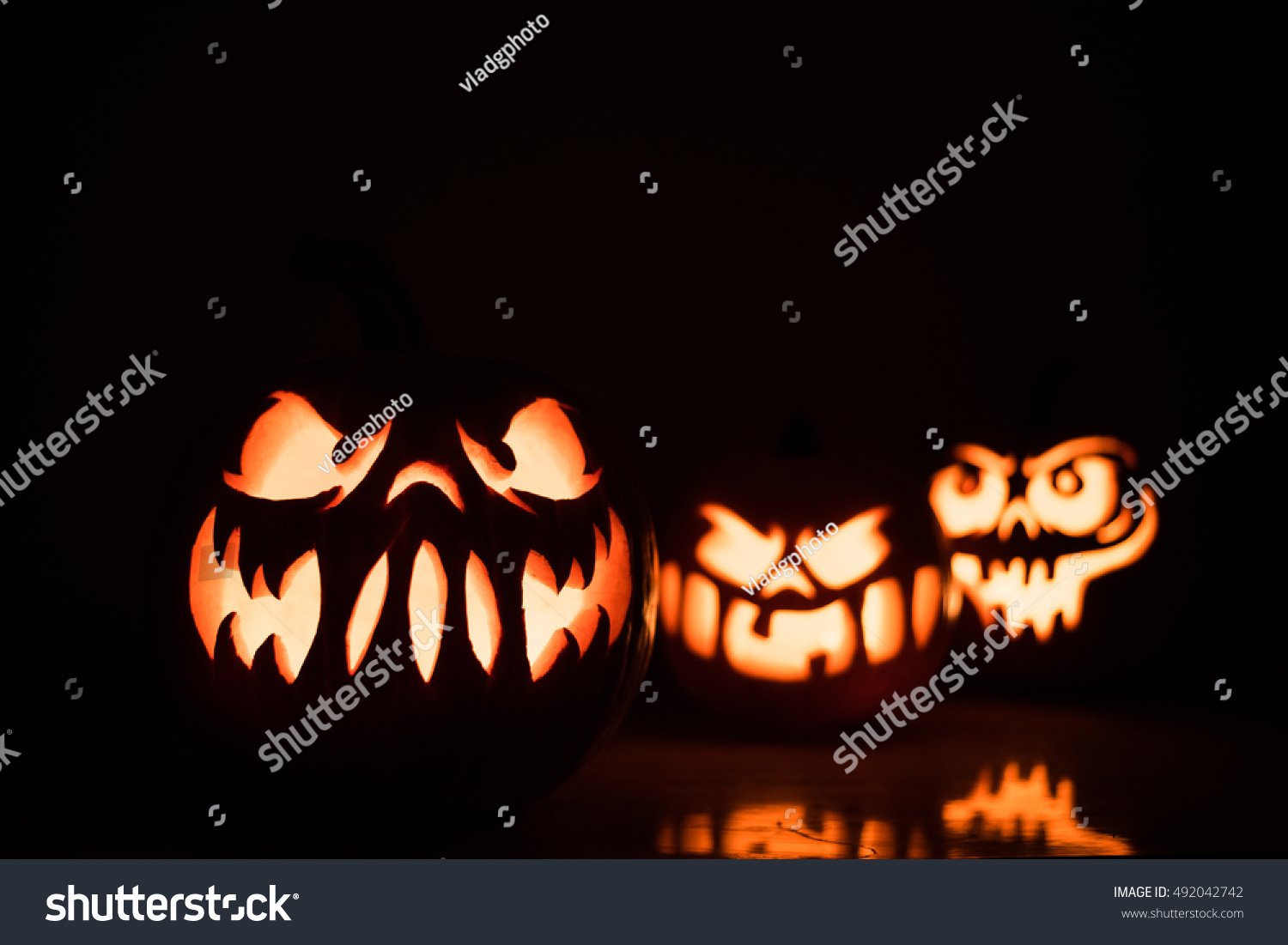 Carved Pumpkin Lanterns Halloween  Decorations  Scary  Stock 