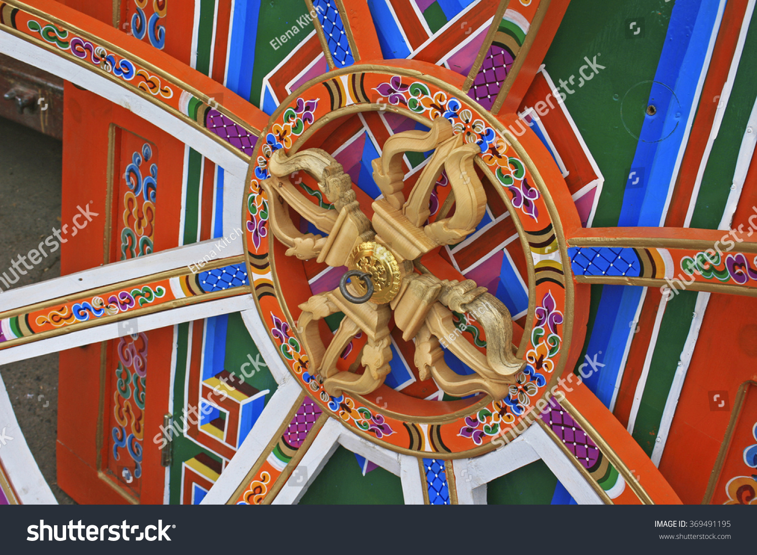 Carved Wooden Decorations Mongolian Yurt Ornament Stock Photo