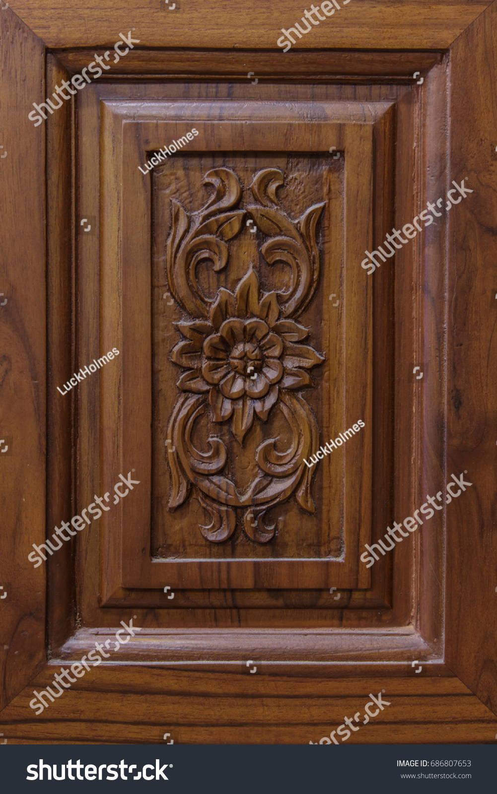 Carving Wooden Door Has Floral Design Stock Photo Edit Now