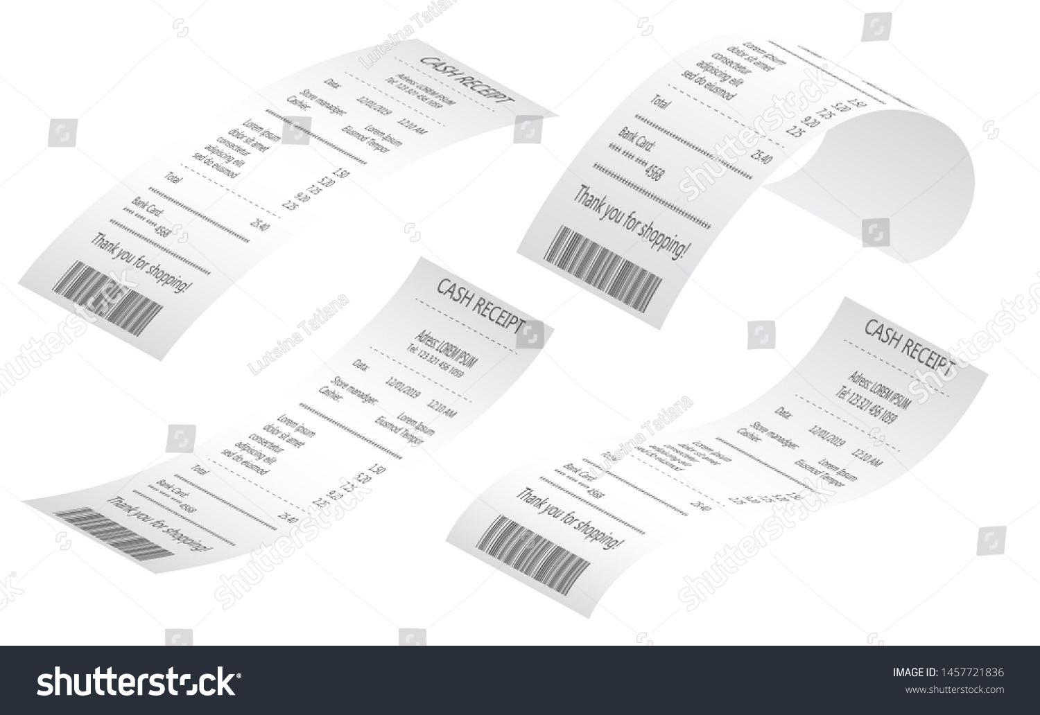 Cash Register Sales Receipts Printed On Stock Illustration 1457721836 ...