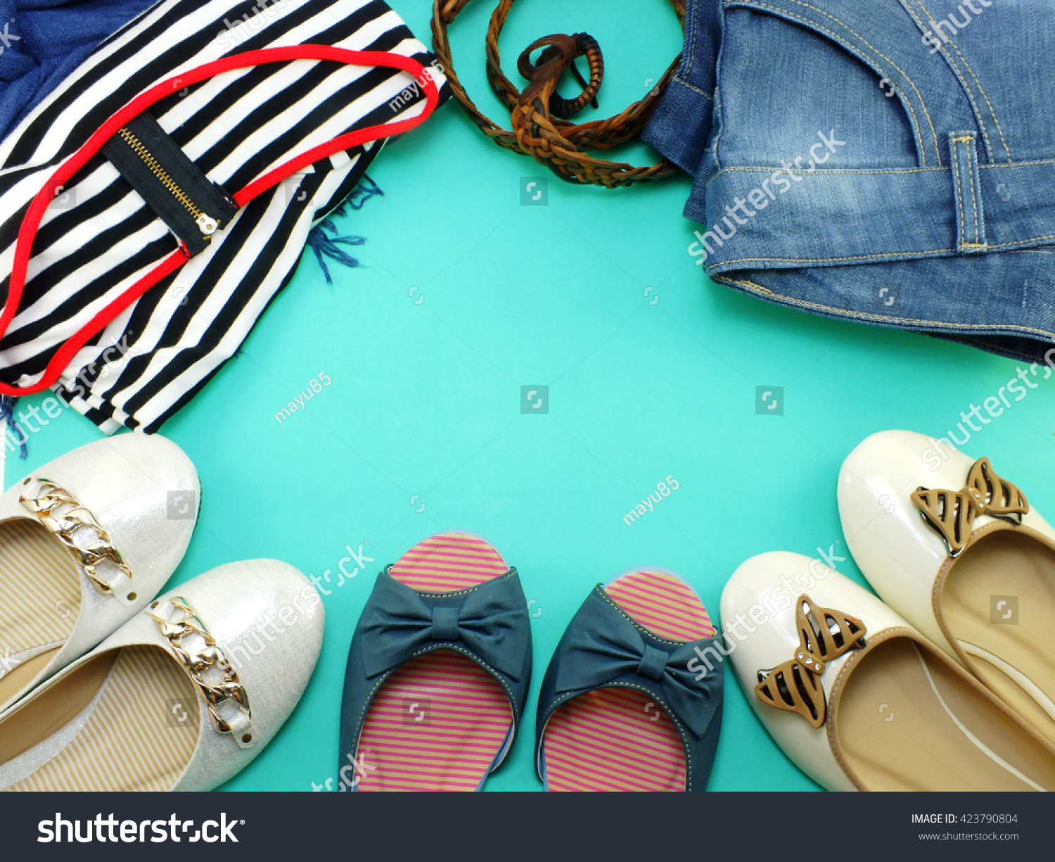 Casual Woman Top View Clothing Accessory Stock Photo (Edit Now) 423790804