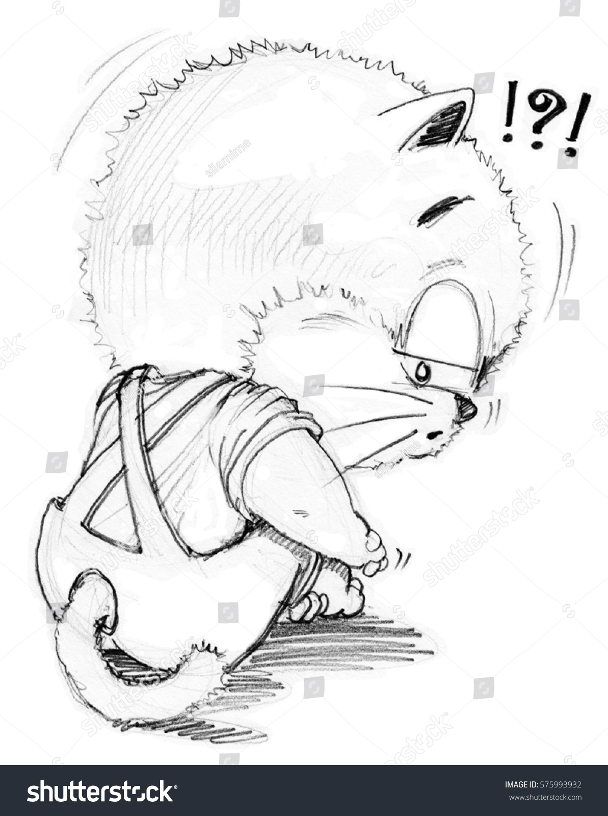 Cat cute cartoon feeling lonely and depressingly character design pencil sketch black and white