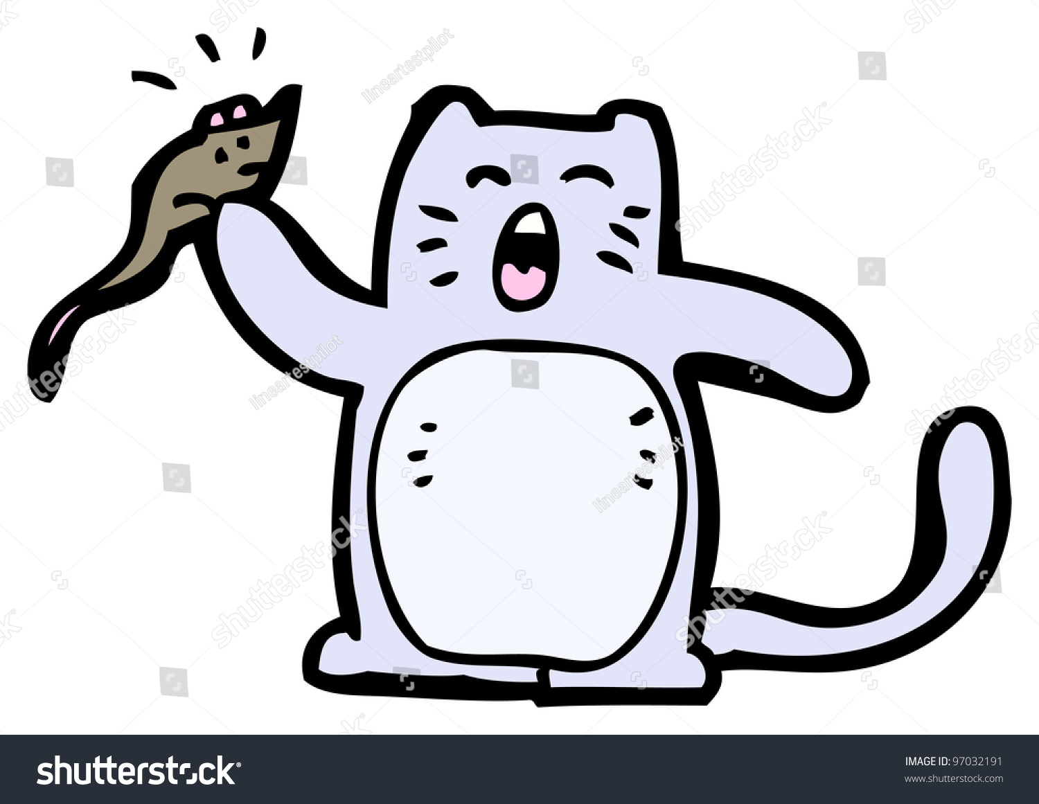 Cat Eating Mouse Cartoon Stock Illustration