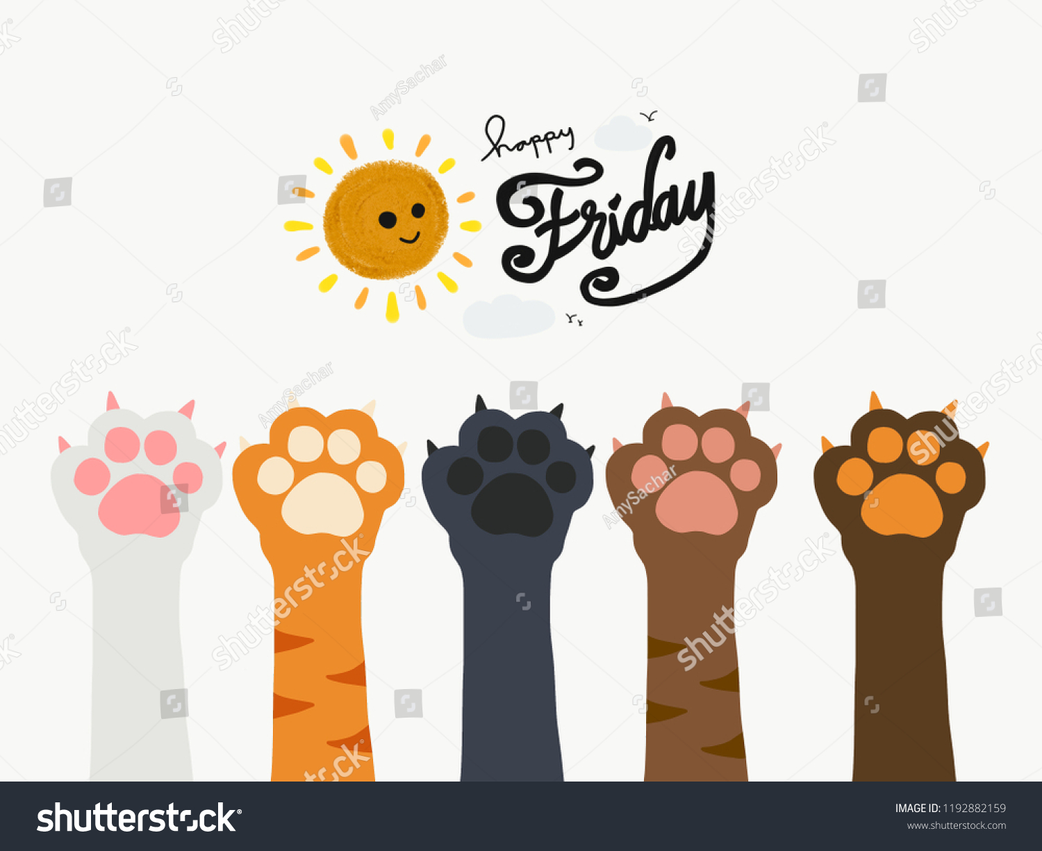 Cat Paw Cartoon Happy Friday Sun Stock Illustration 1192882159 ...