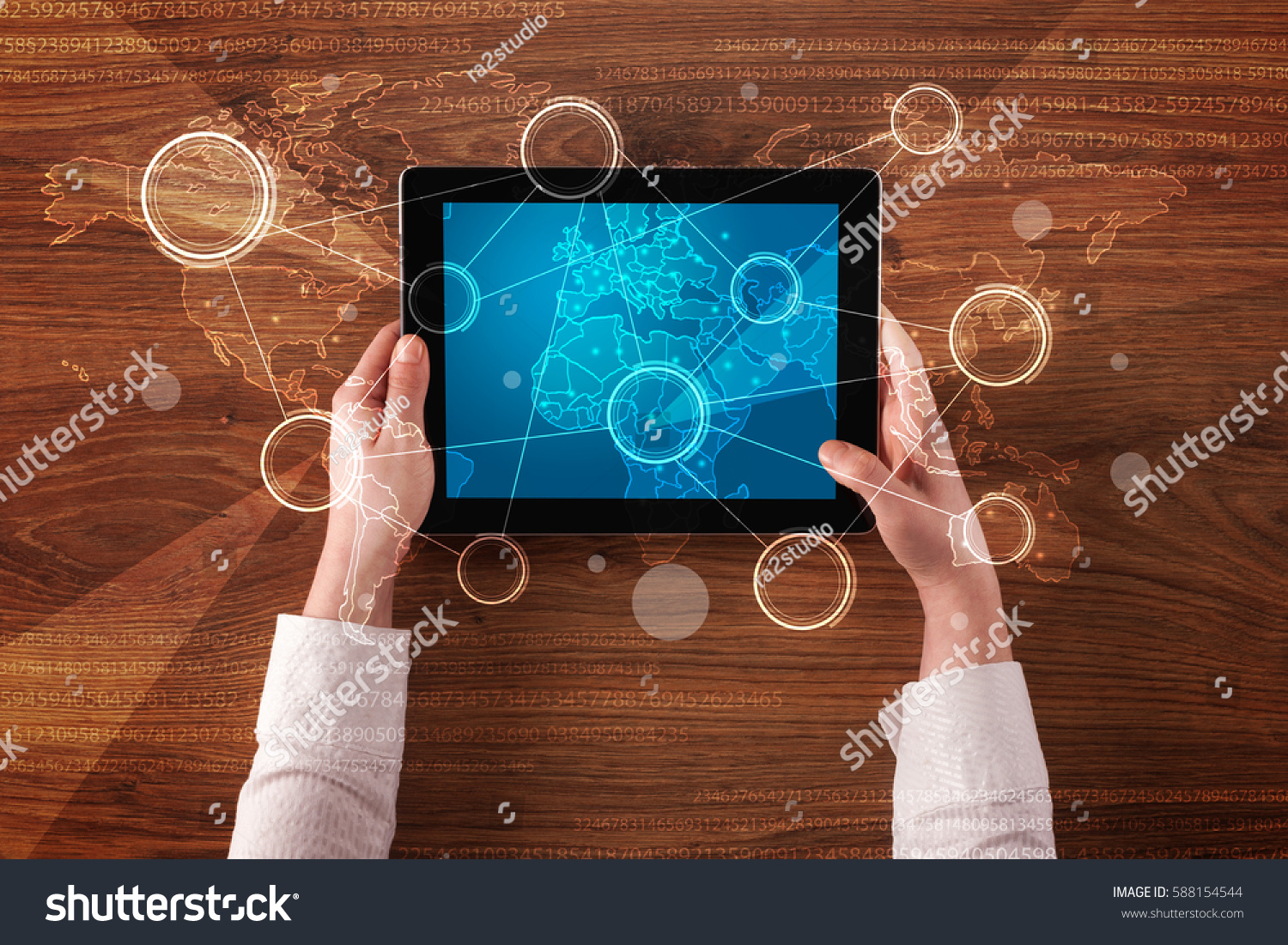  Tawny Brown Resting Curve Template Design Featuring Caucasian Business Hands Holding