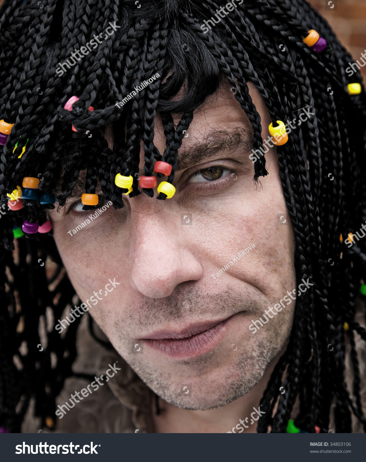 Caucasian Guy Party Wig Many Braids Stock Photo Edit Now