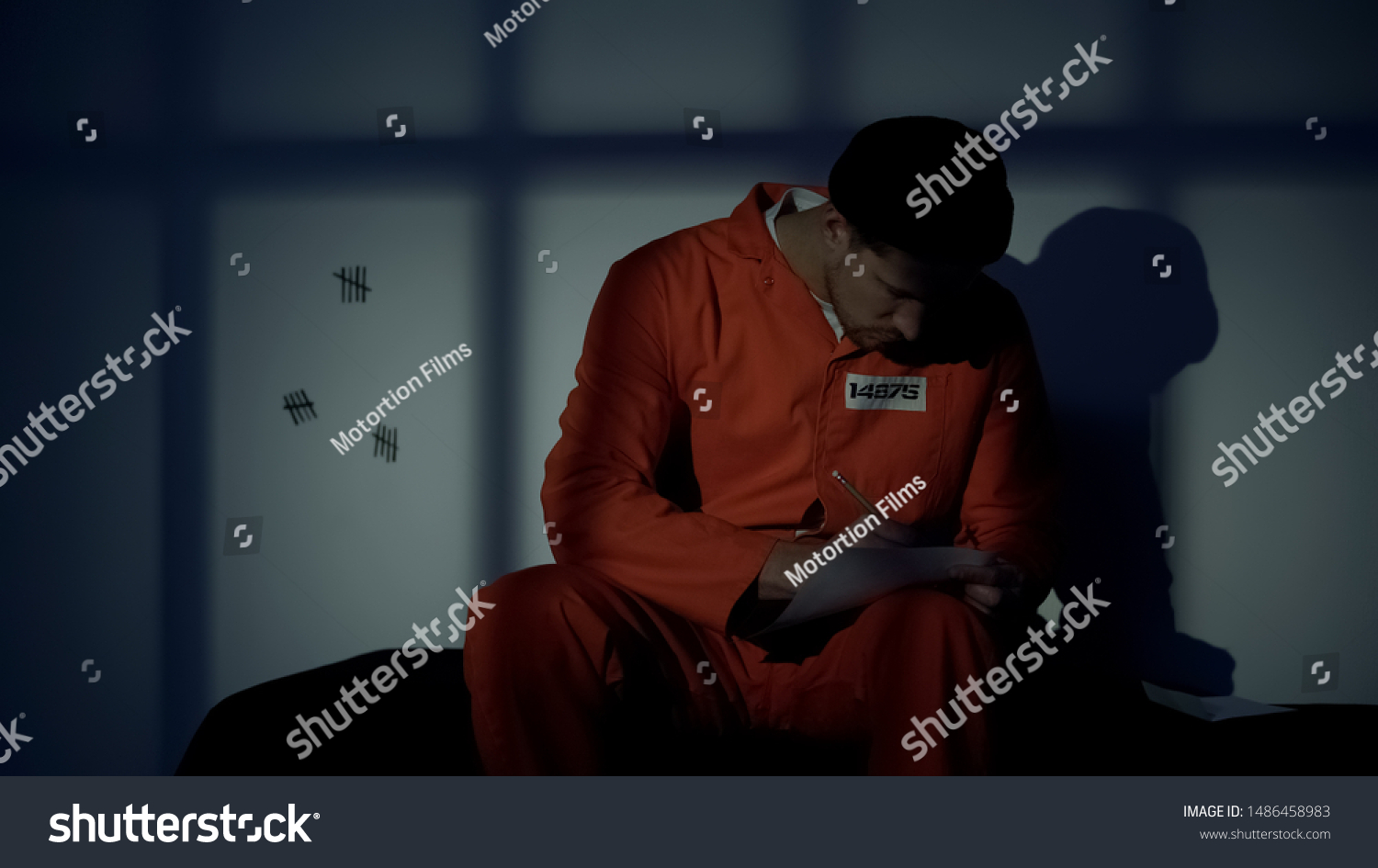 3 095 Prison Writing Images Stock Photos Vectors Shutterstock   Stock Photo Caucasian Male Prisoner Writing Letter Missing Family Composing Mercy Petition 1486458983 