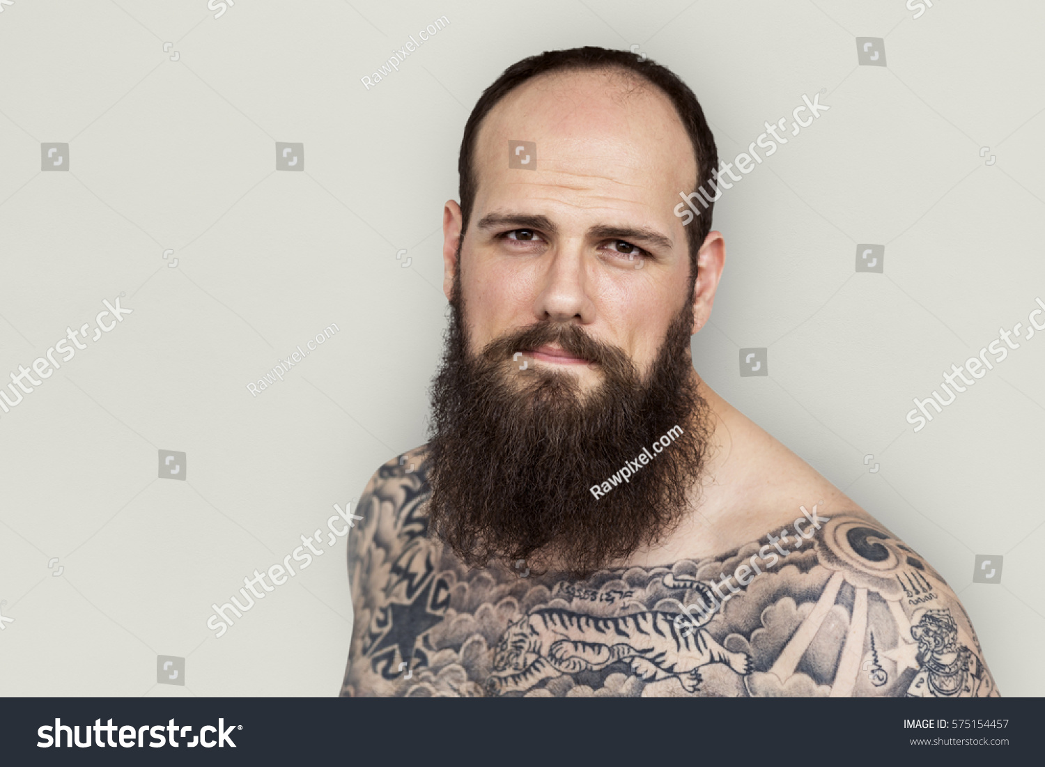 Caucasian Man Bare Chested Tattoo Beard Stock Photo Shutterstock