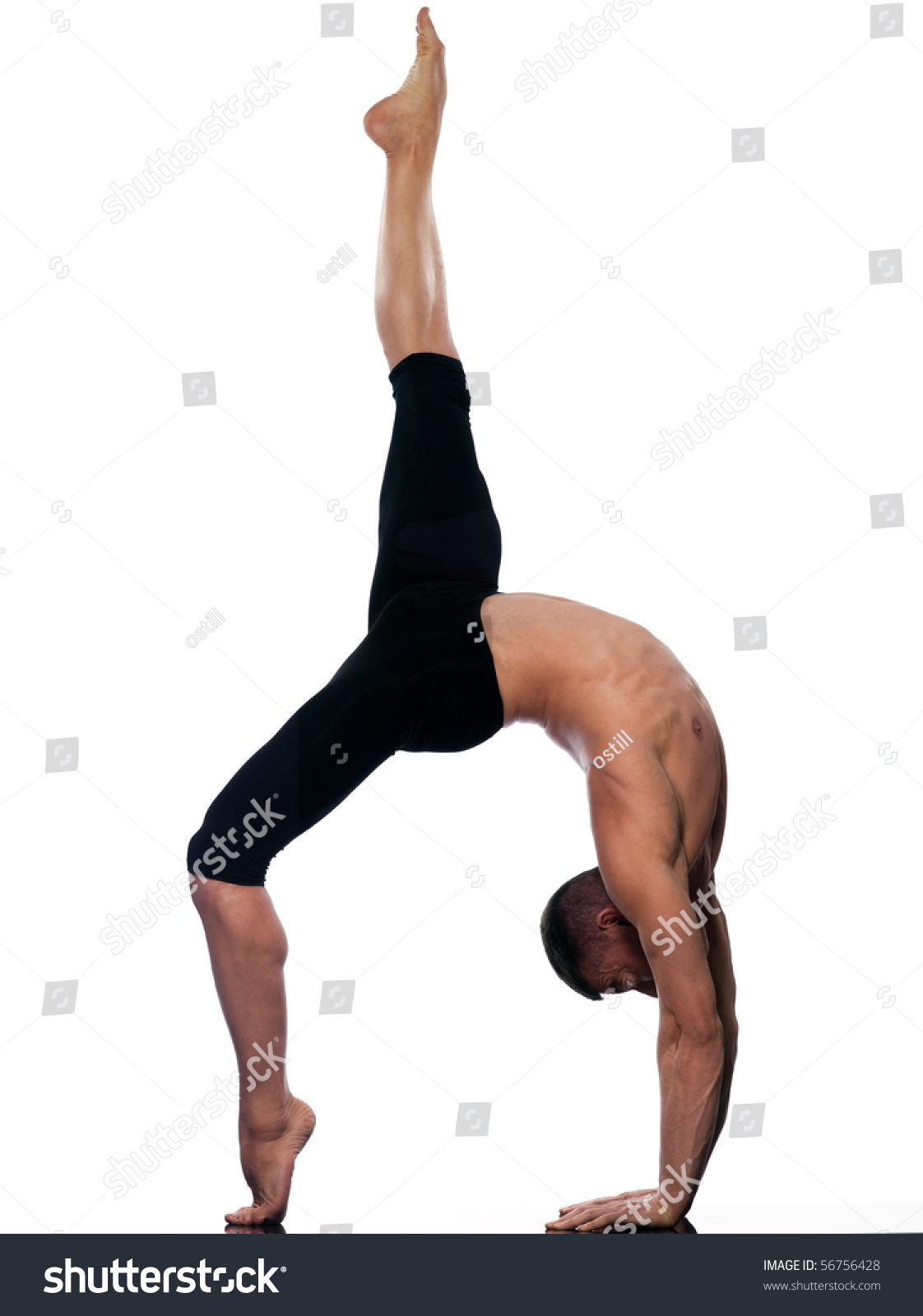 Caucasian Man Gymnastic Stretching Acrobatics Isolated Studio On White ...