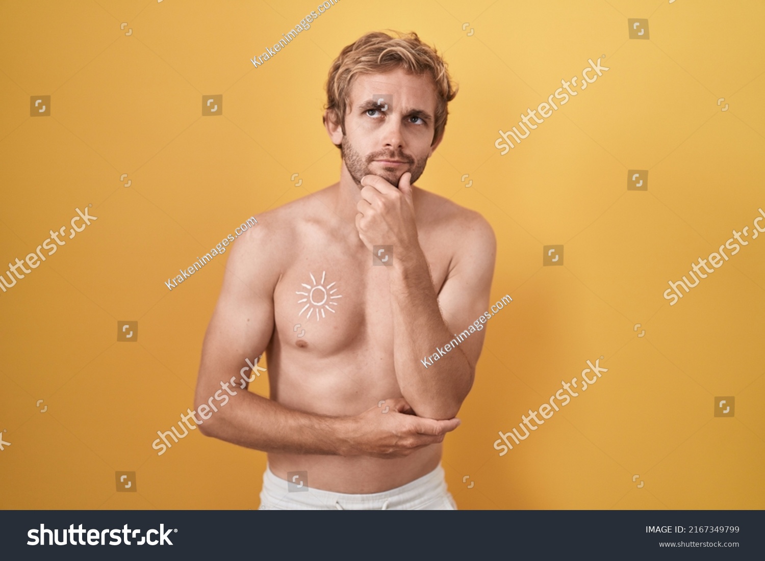 Caucasian Man Standing Shirtless Wearing Sun Stock Photo Shutterstock