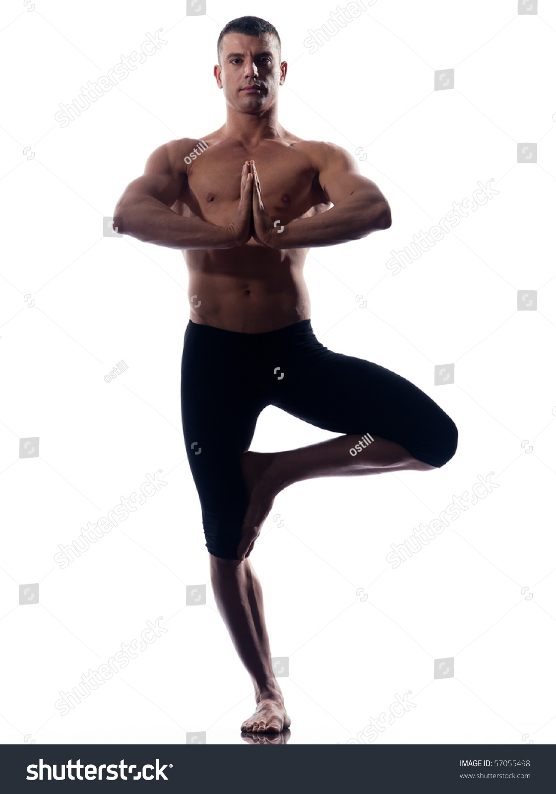 Caucasian Man Stretch Yoga Posture Balance Stock Photo 57055498 ...