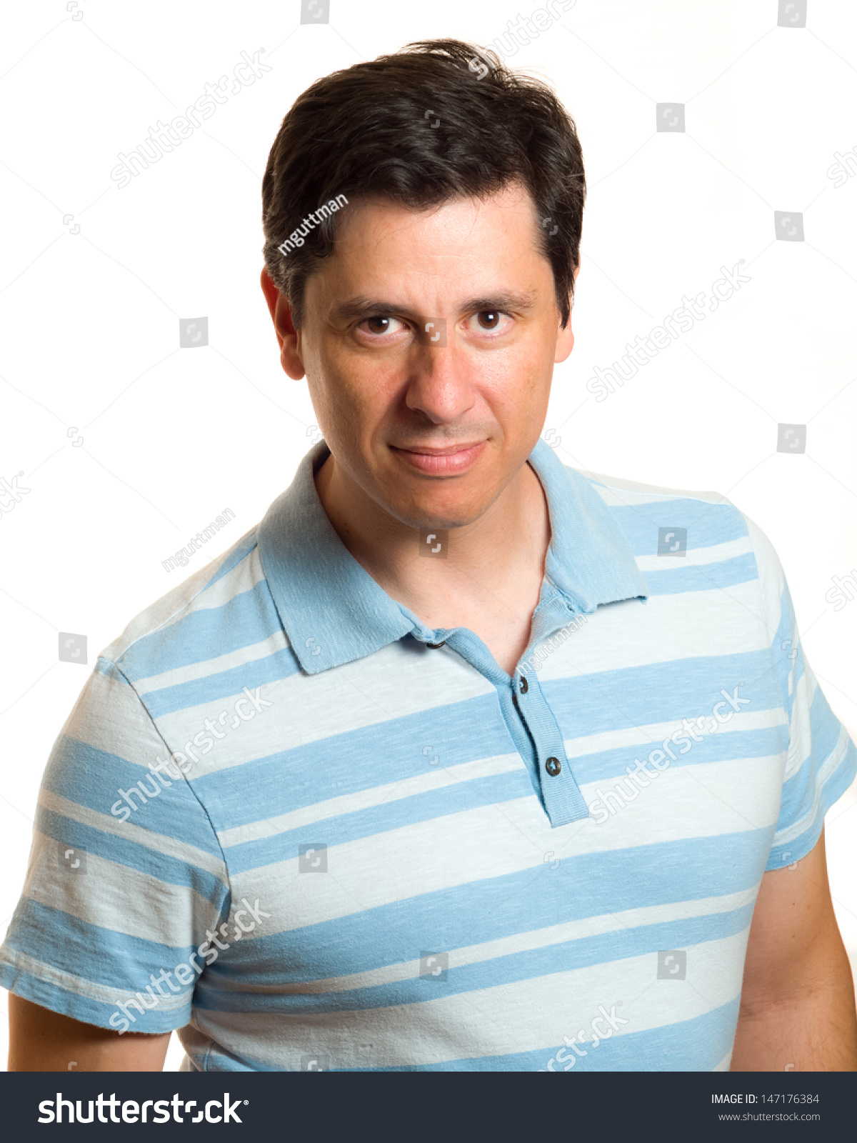 Caucasian Middle Aged Man Blue Collared Stockfoto Jetzt