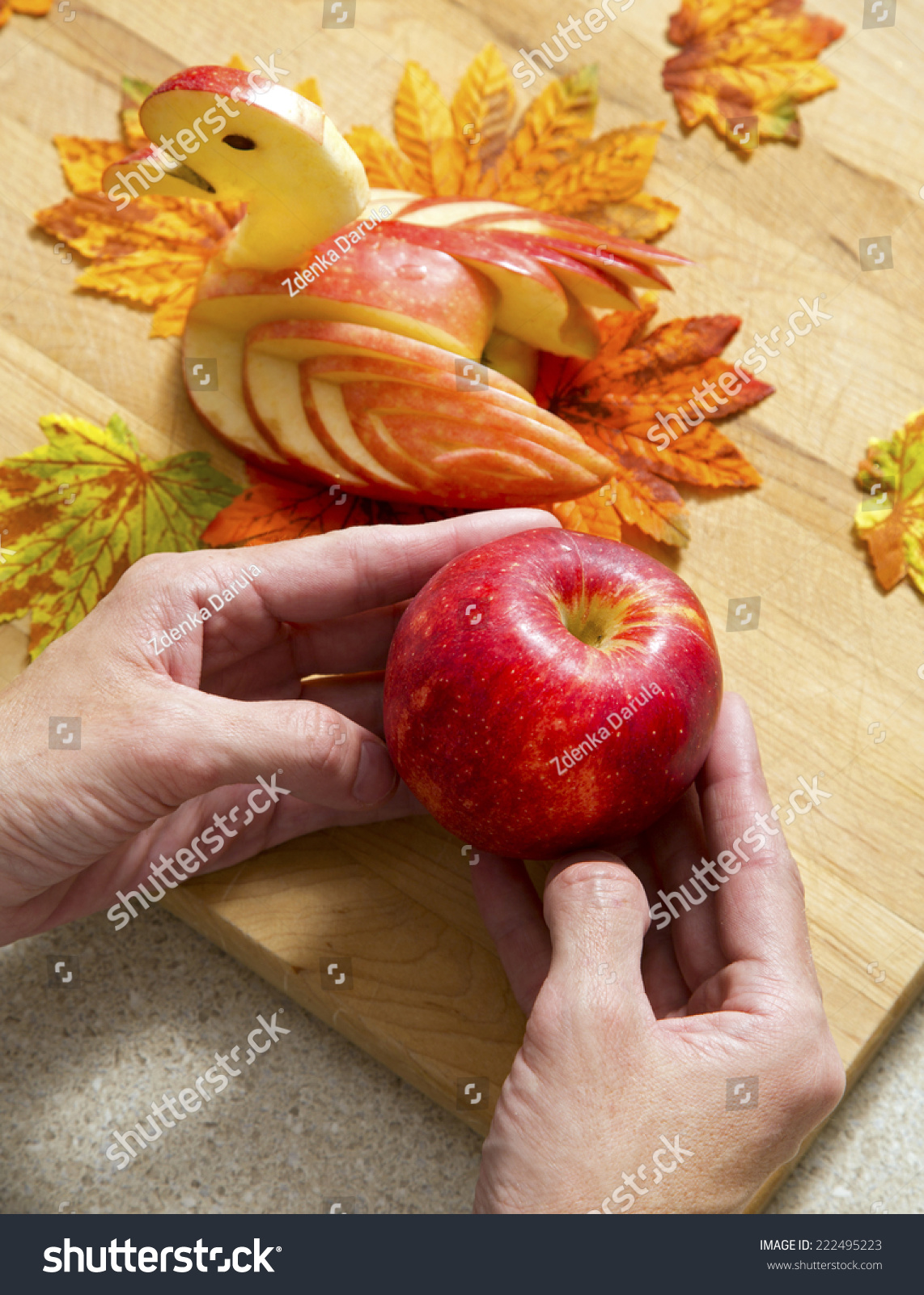 Caucasian Woman Preparing Apple Thanksigiving Decorations Stock