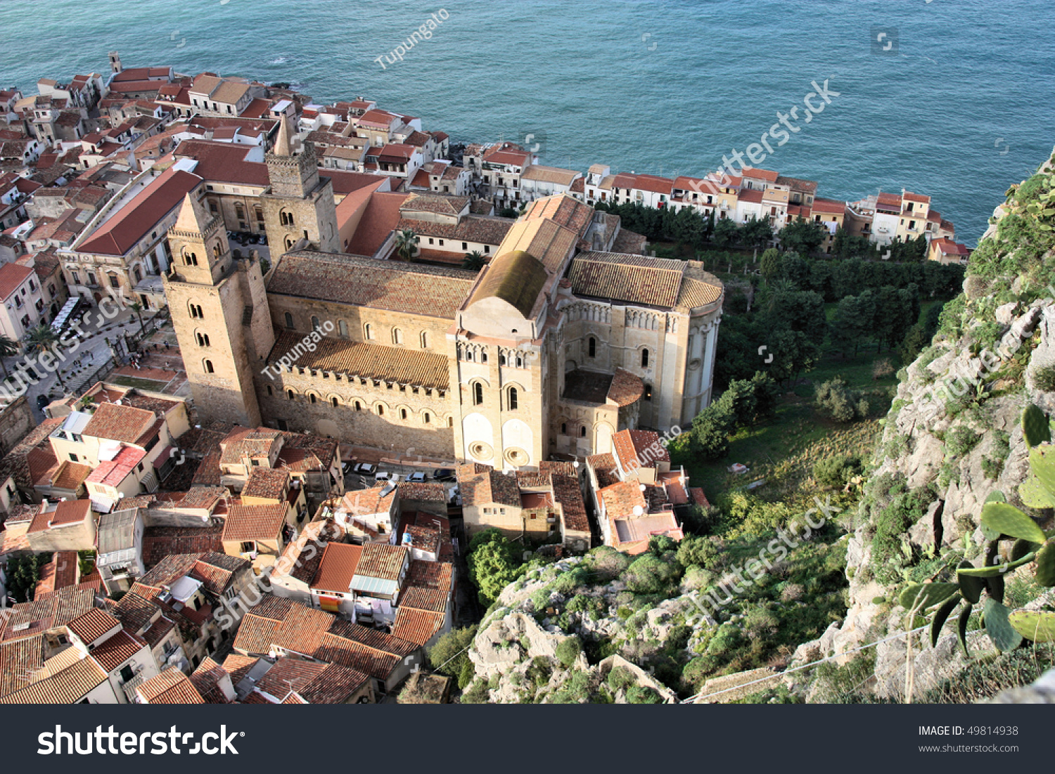 Cefalu Cathedral, Sicily Island In Italy. Aerial View Of Beautiful ...