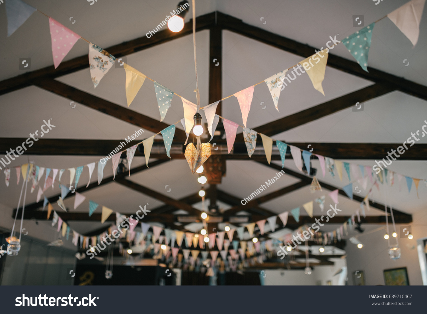 Ceiling Decoration Paper Flags Birthday Party Stock Photo