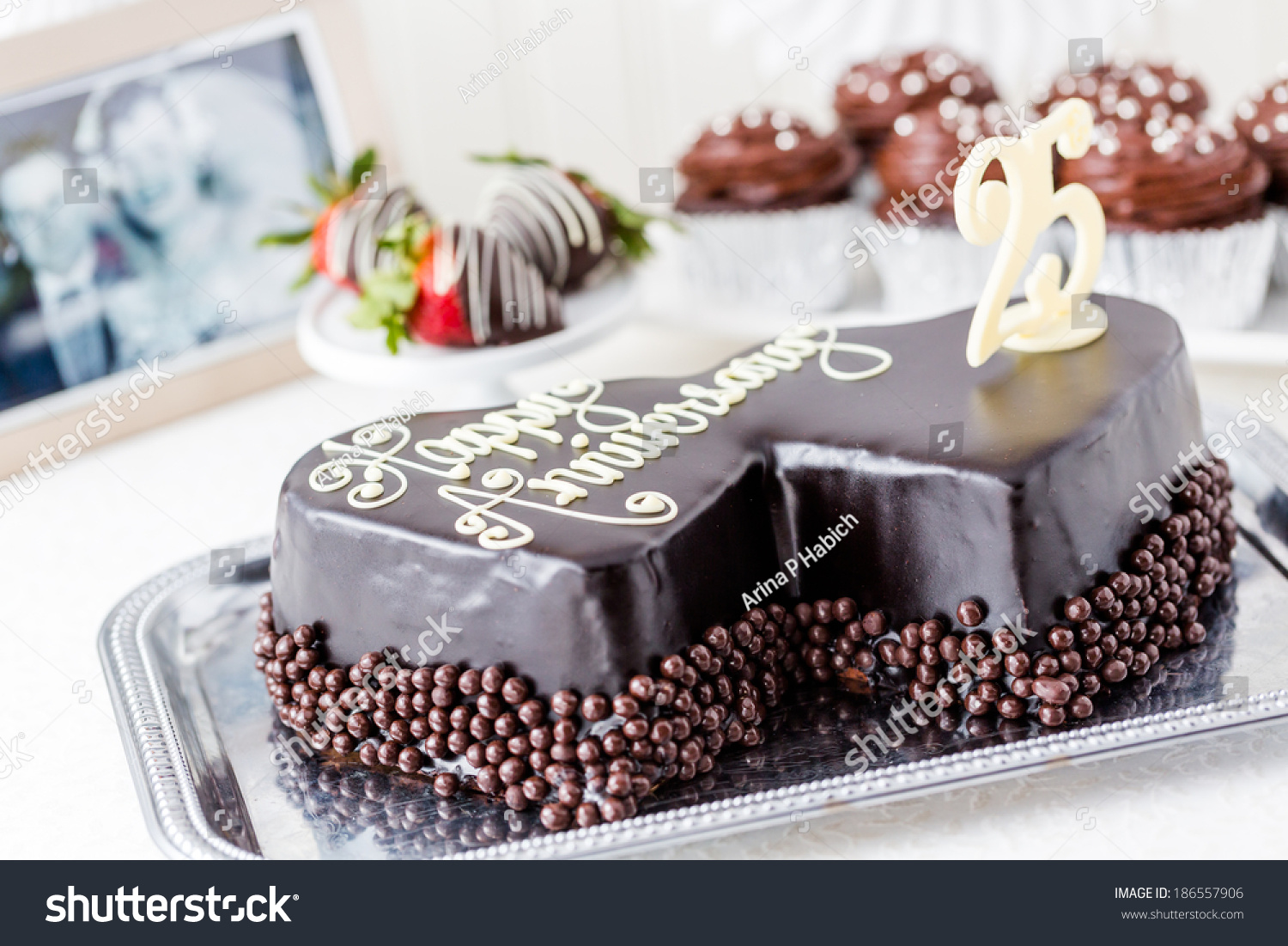 Celebrating Wedding Anniversary Heart Shape Chocolate Stock Photo