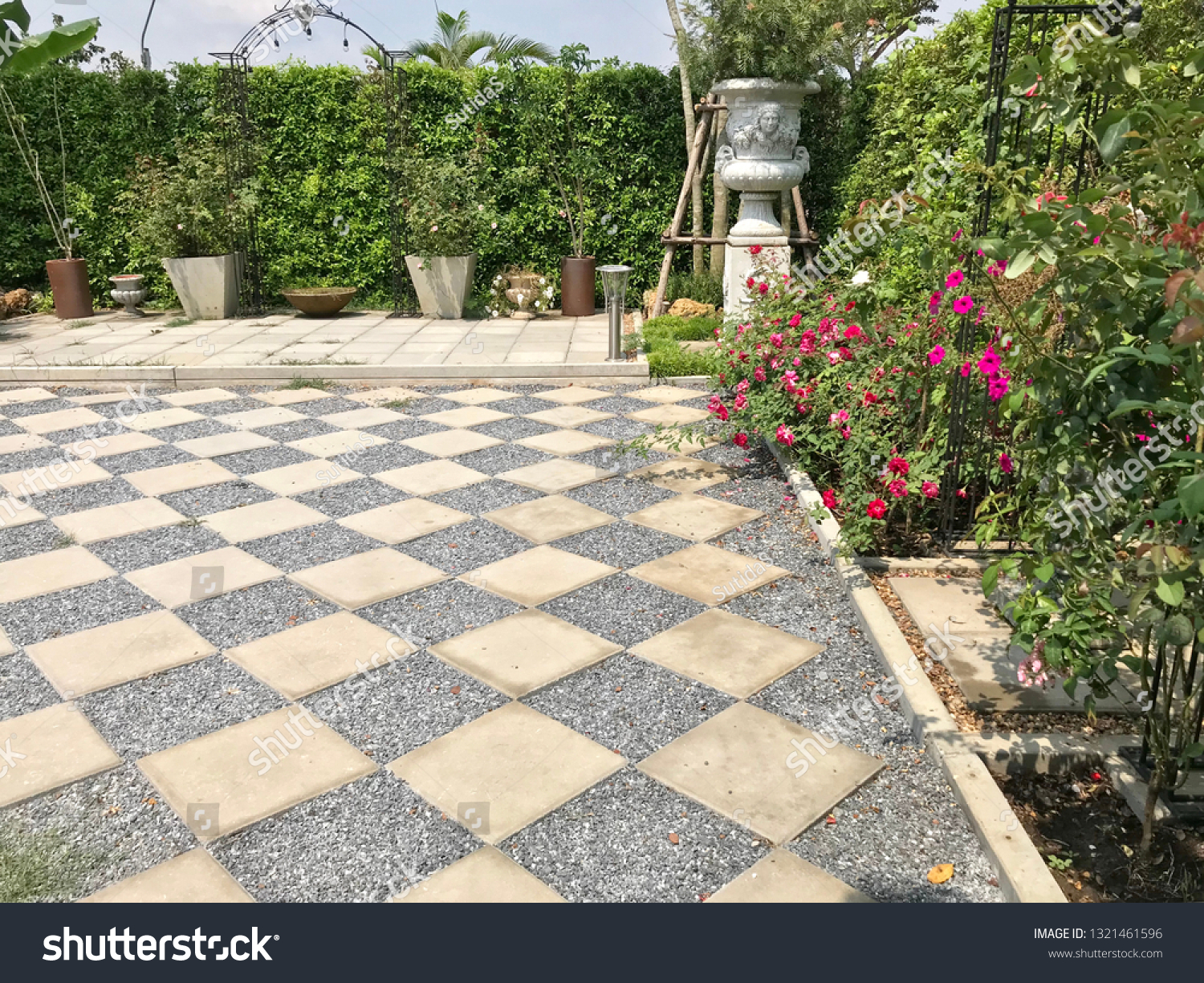 Cement Tiles Decoration Garden Checkered Pattern Stock Photo Edit Now 1321461596