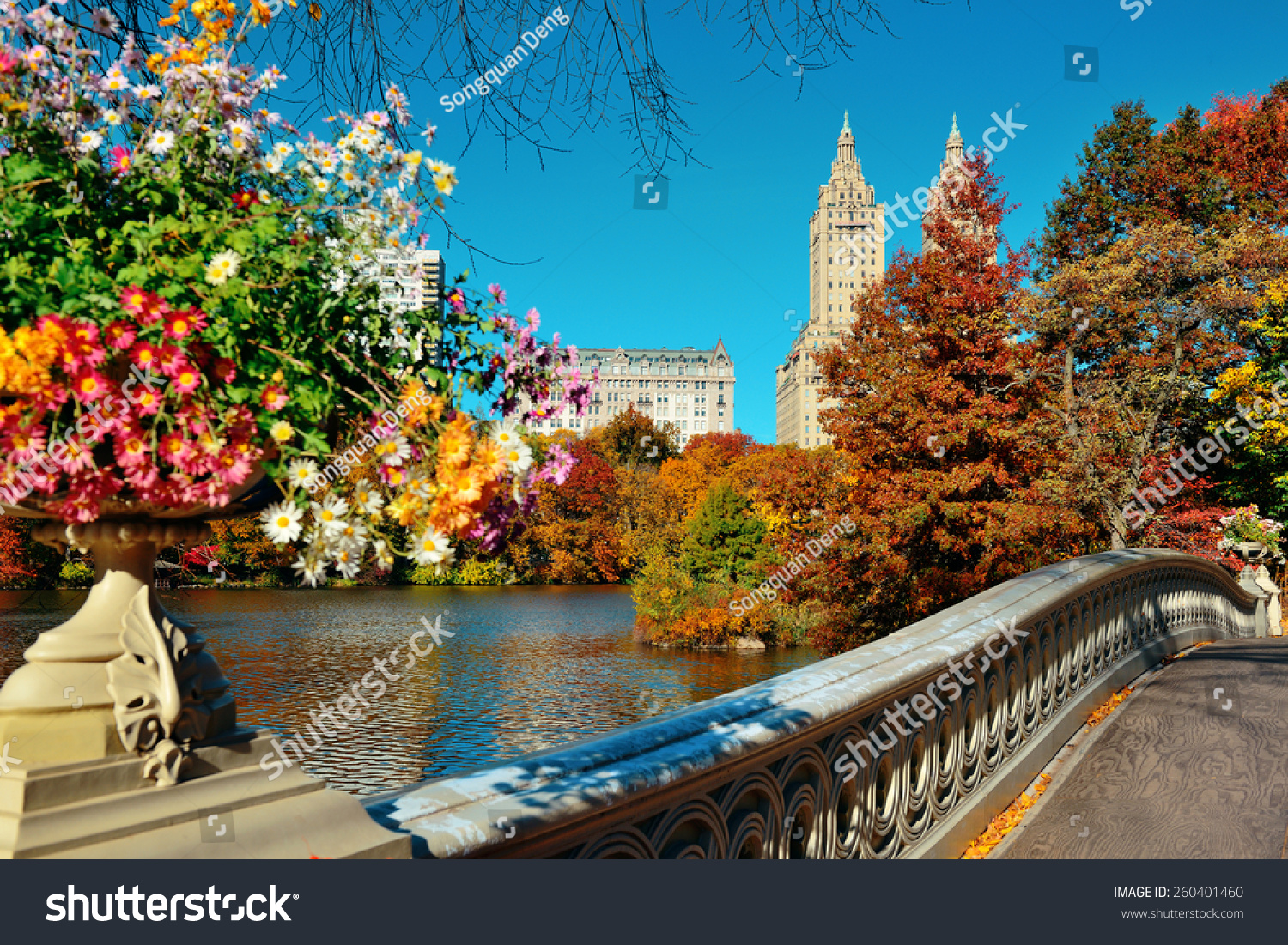 Central Park Autumn And Buildings In Midtown Manhattan New York City ...