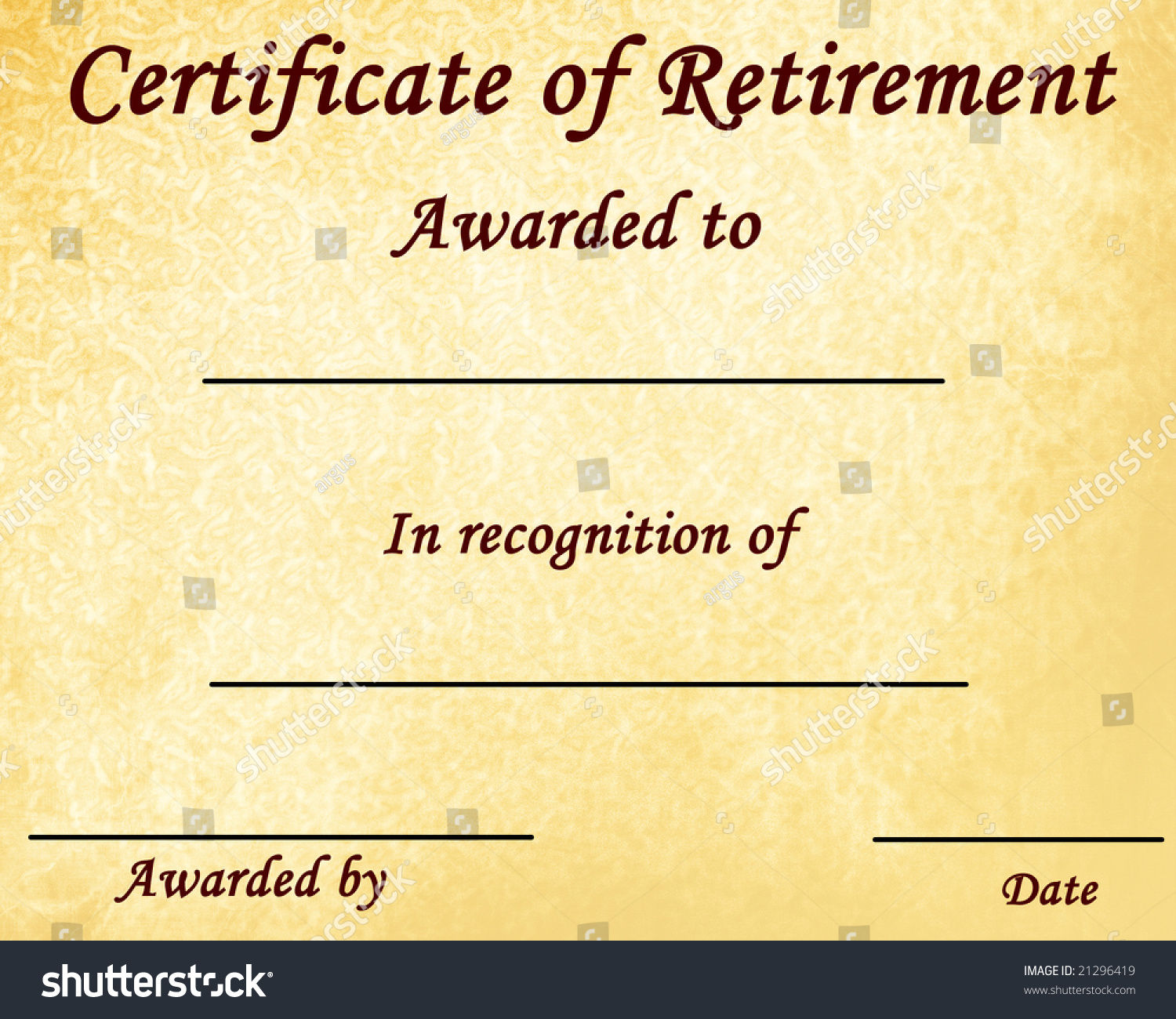 Certificate Of Retirement With Some Stains On It Stock Photo 21296419 ...